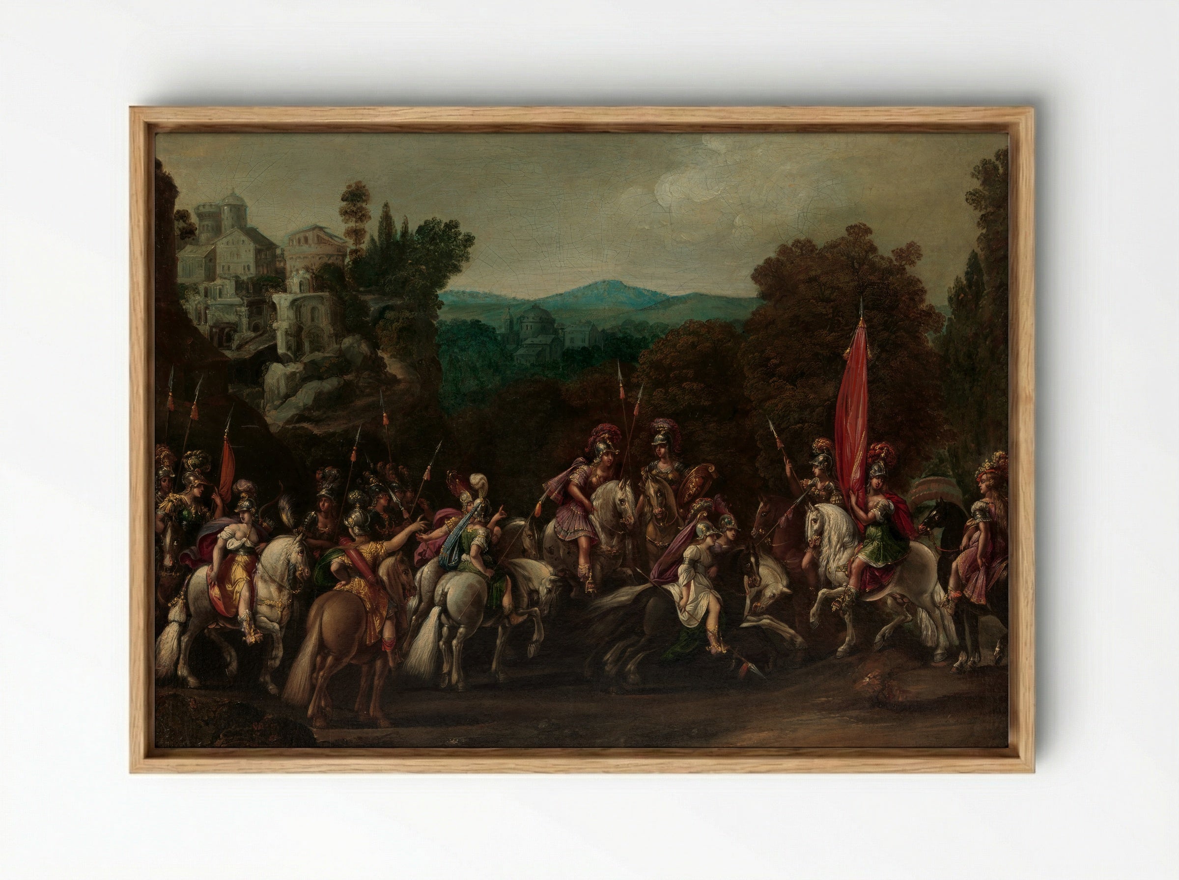 Departure of the Amazons - Johann Heinrich Schönfeld - Framed Canvas Wood