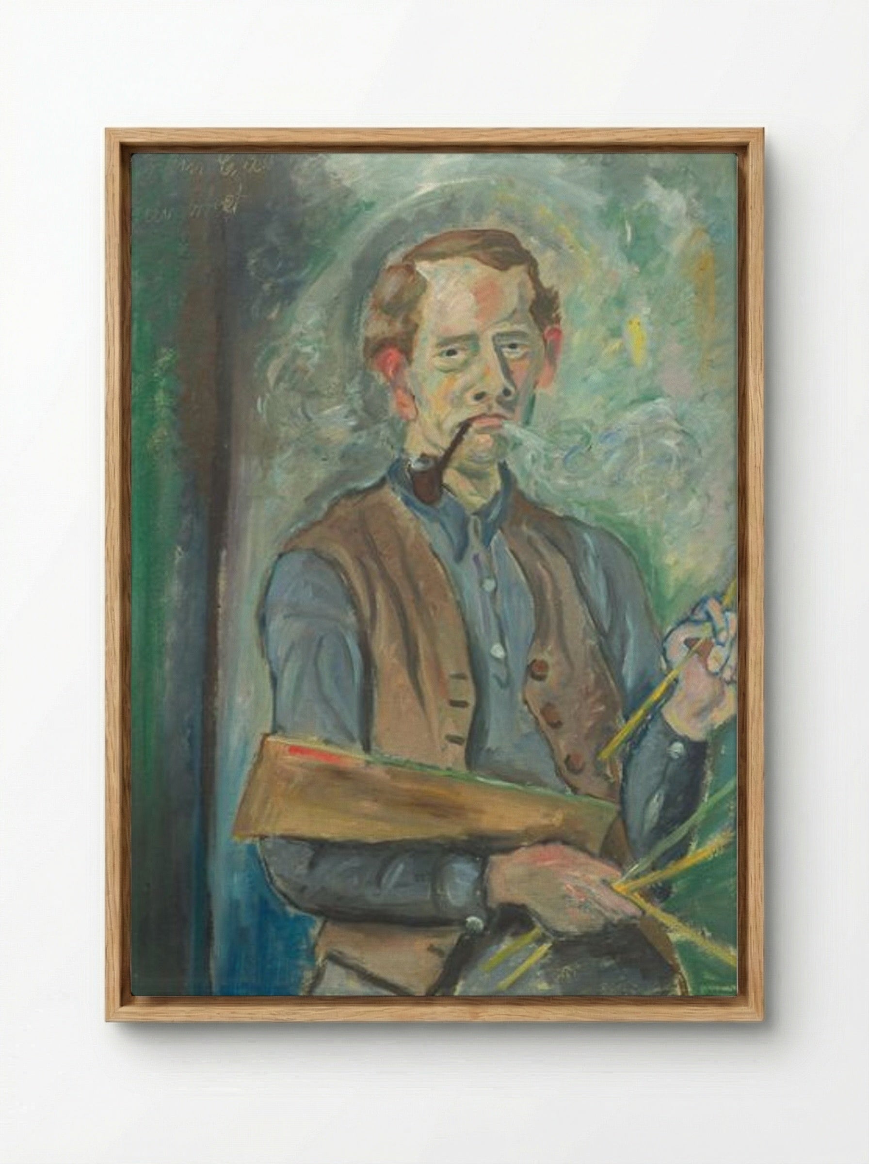 Self-Portrait with Pipe and Palette - John Christensen - Framed Canvas Wood