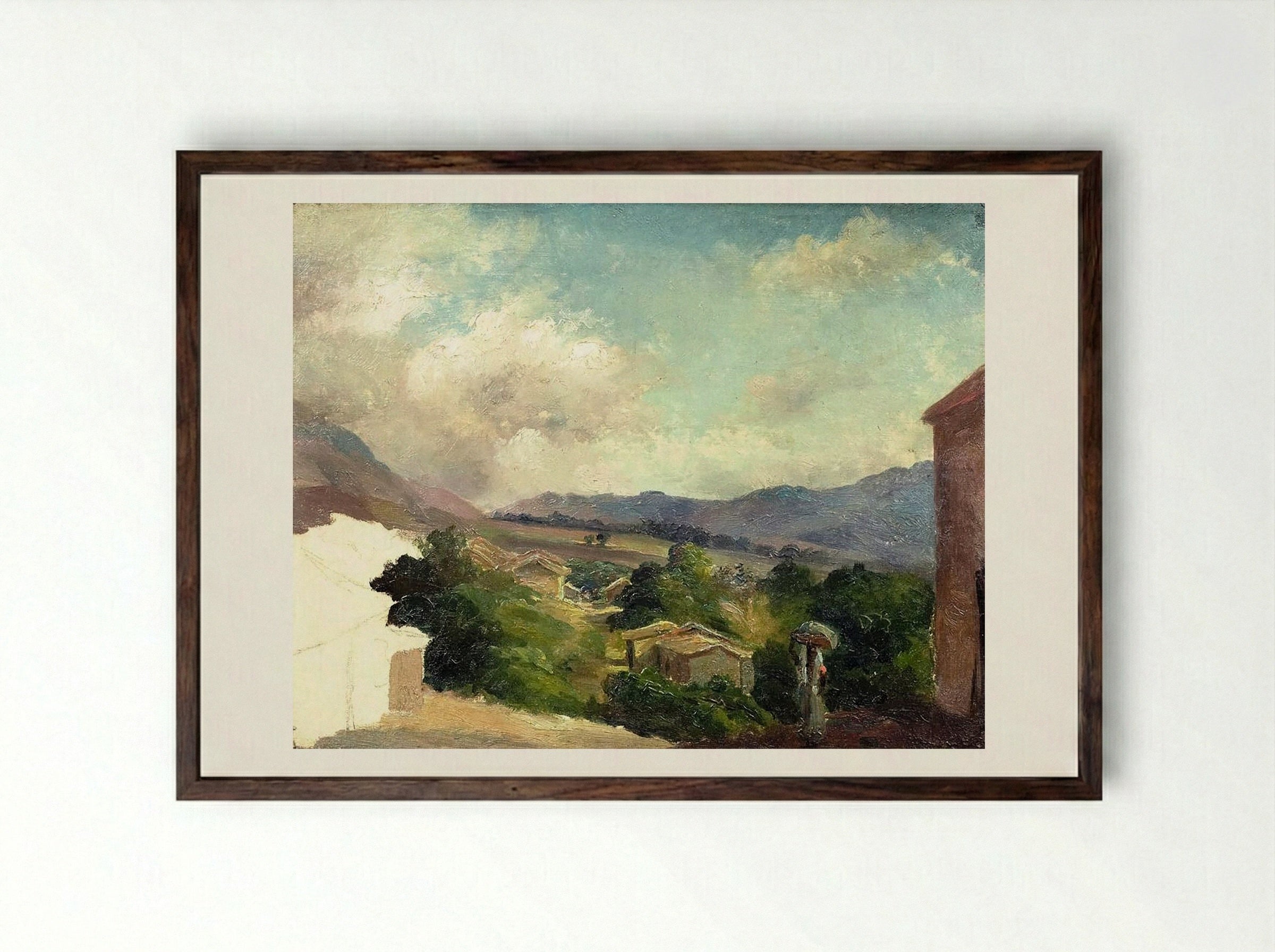 Mountain Landscape at Saint Thomas, Antilles (Unfinished) - Camille Pissarro - Framed Print Dark Wood