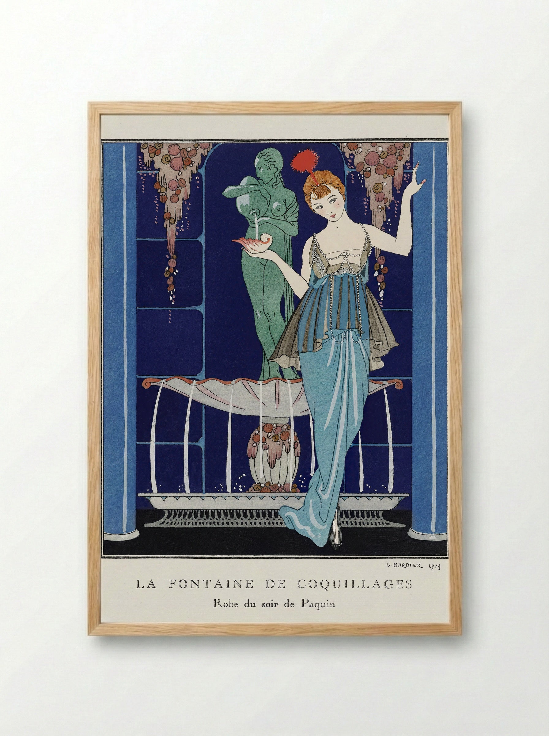La Fontaine de Coquillages, Robe du Soir de Paquin - George Barbier - Framed Print Wood