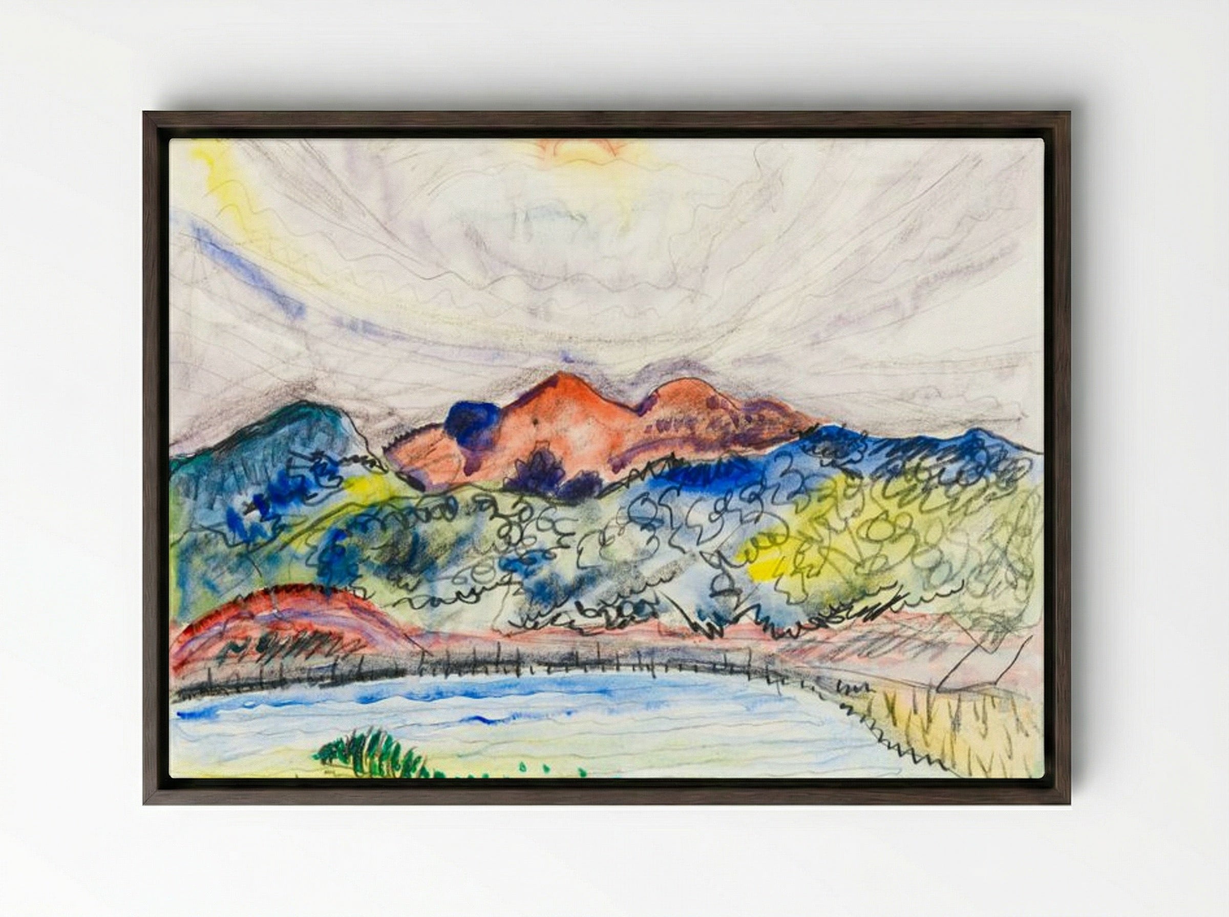 Early Landscape - Charles Demuth - Framed Canvas Dark Wood