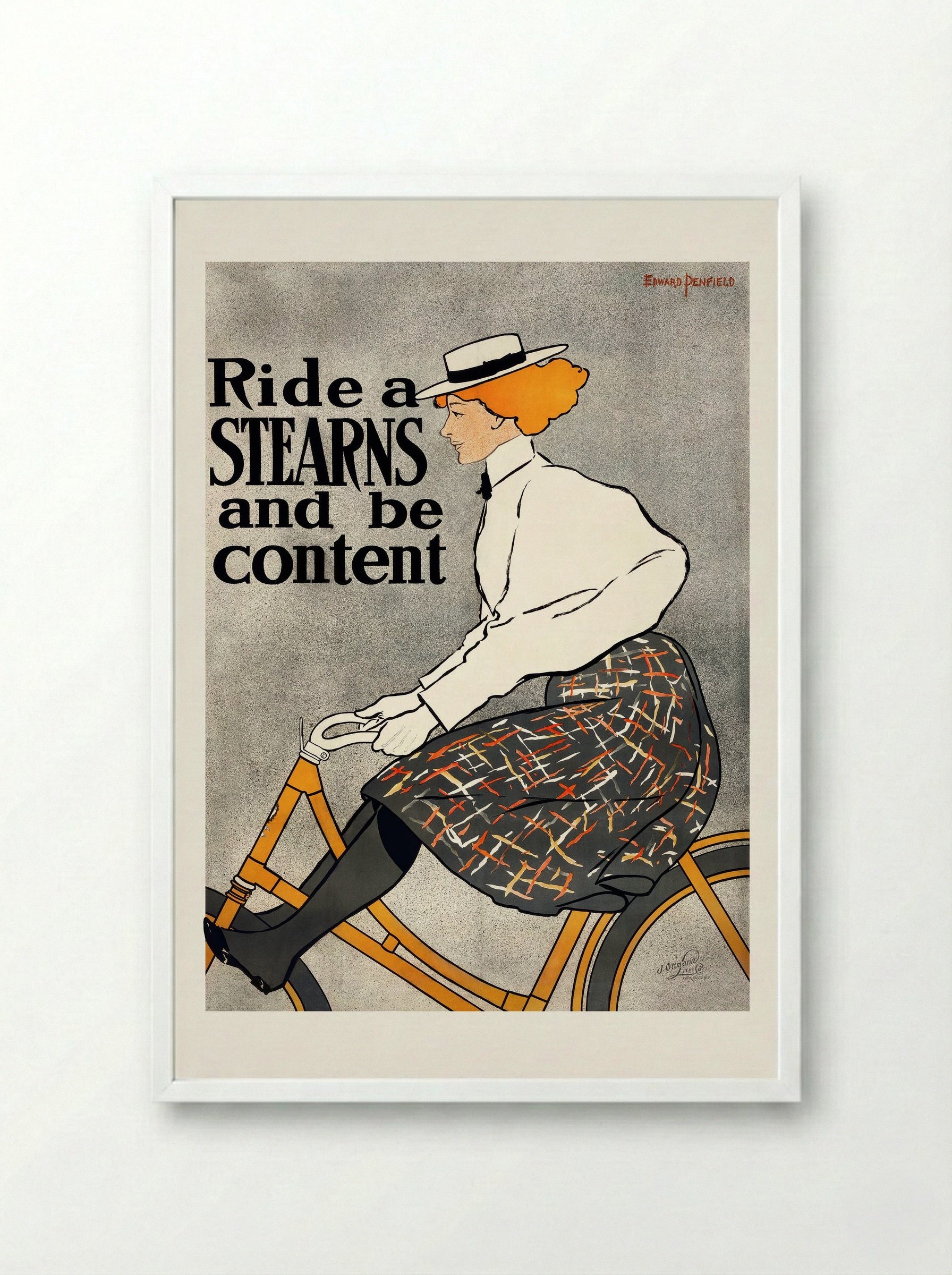 Ride a Stearns and be content - Edward Penfield - Framed Print White