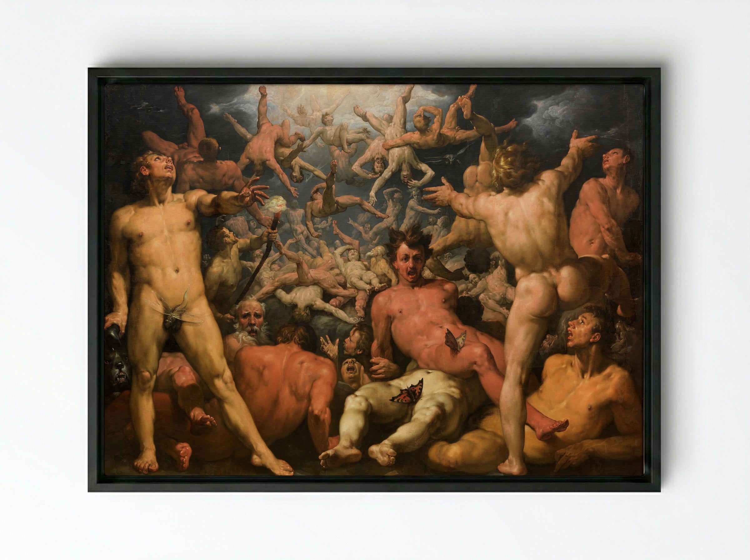 The Fall of the Titans - Cornelis Cornelisz. van Haarlem - Framed Canvas Black
