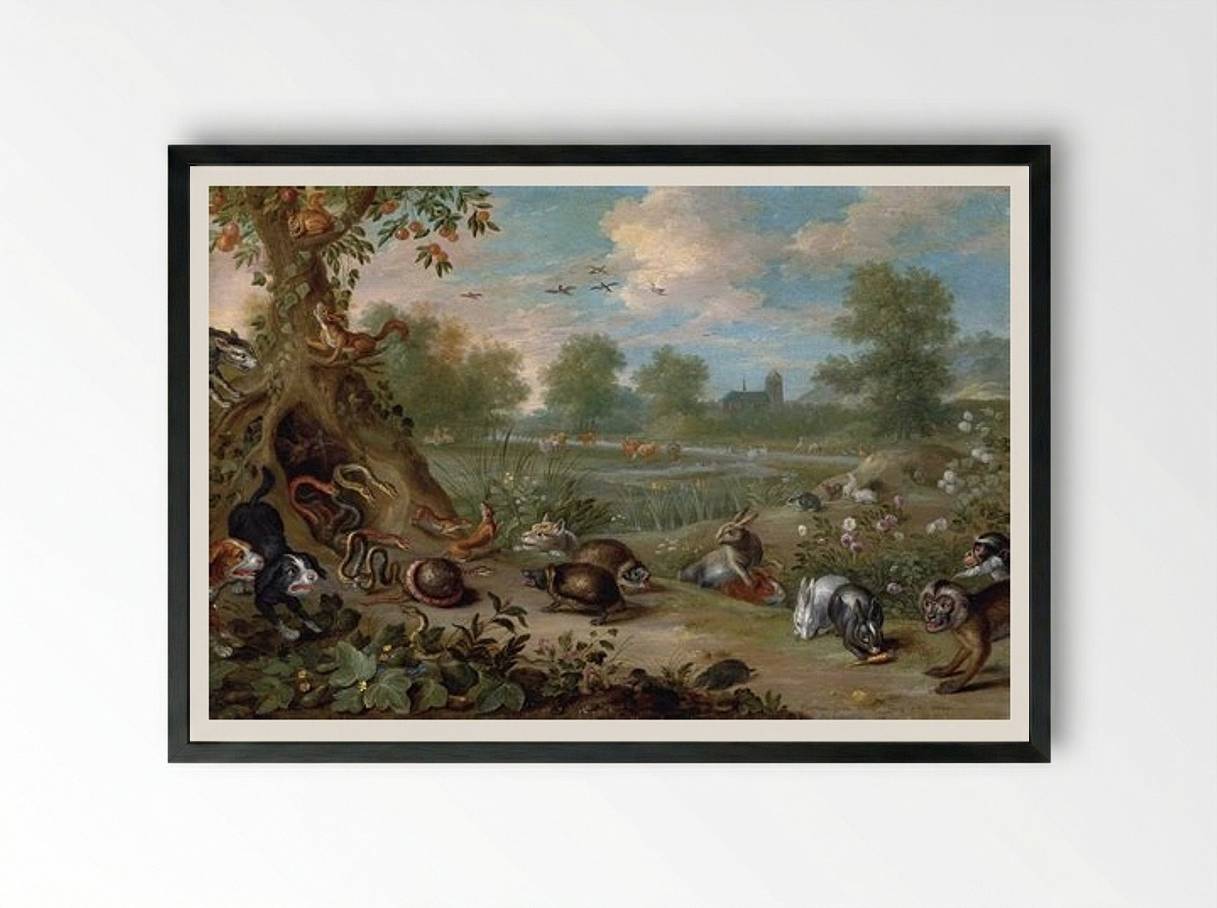 Allegory of the Garden of Eden - Jan van Kessel the Elder - Framed Print Black