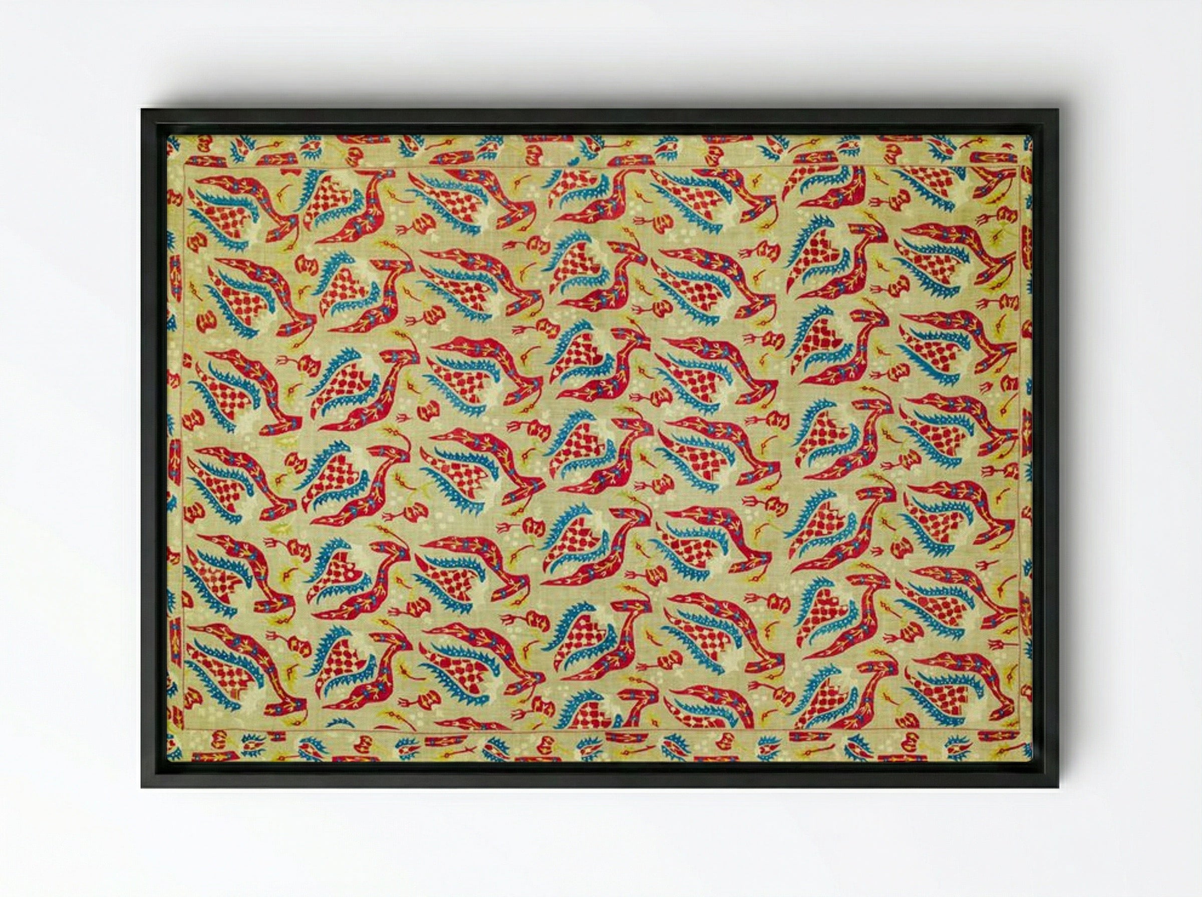Turkish Bed Cover Pattern with Flowers and Leaves - William Morris - Framed Canvas Black