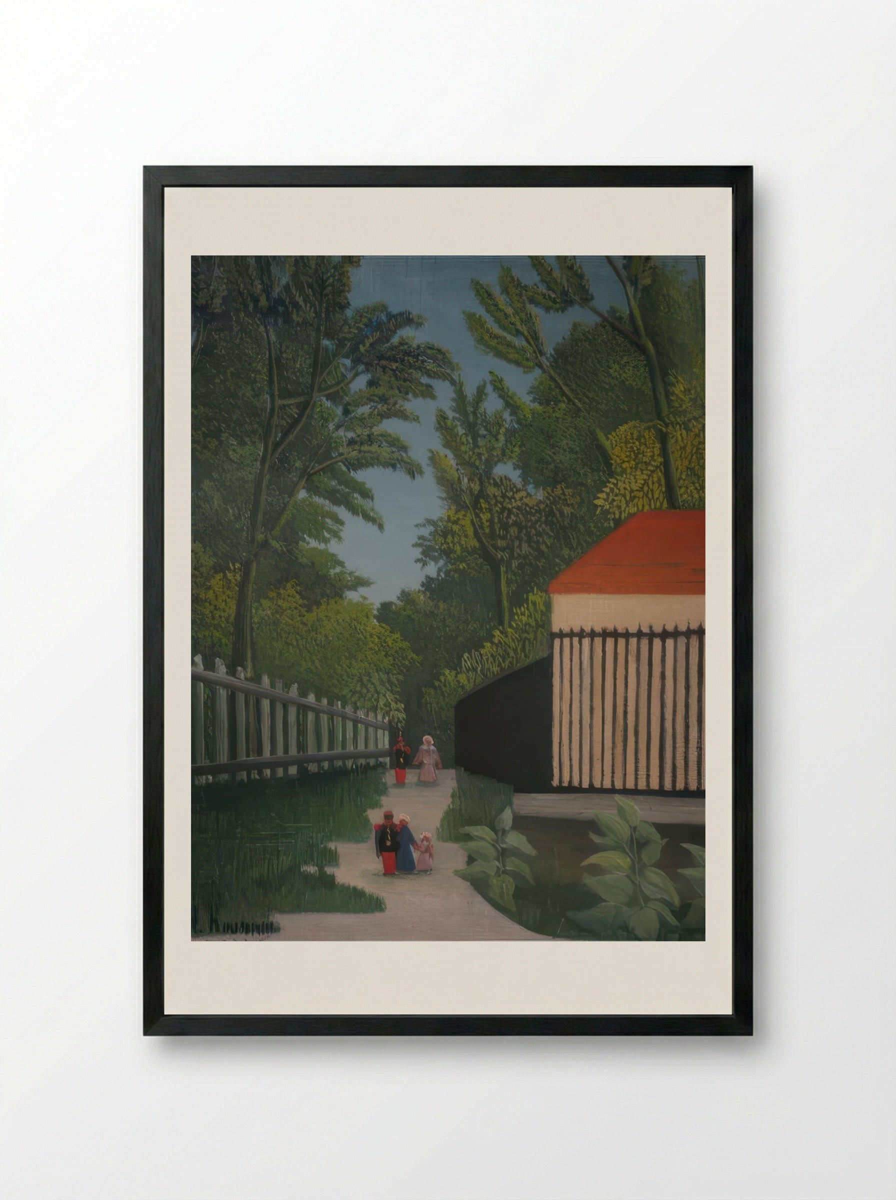Landscape in Montsouris Park with Five Figures by Henri Rousseau – Naïve Parisian Park Scene Print - Framed Print Black