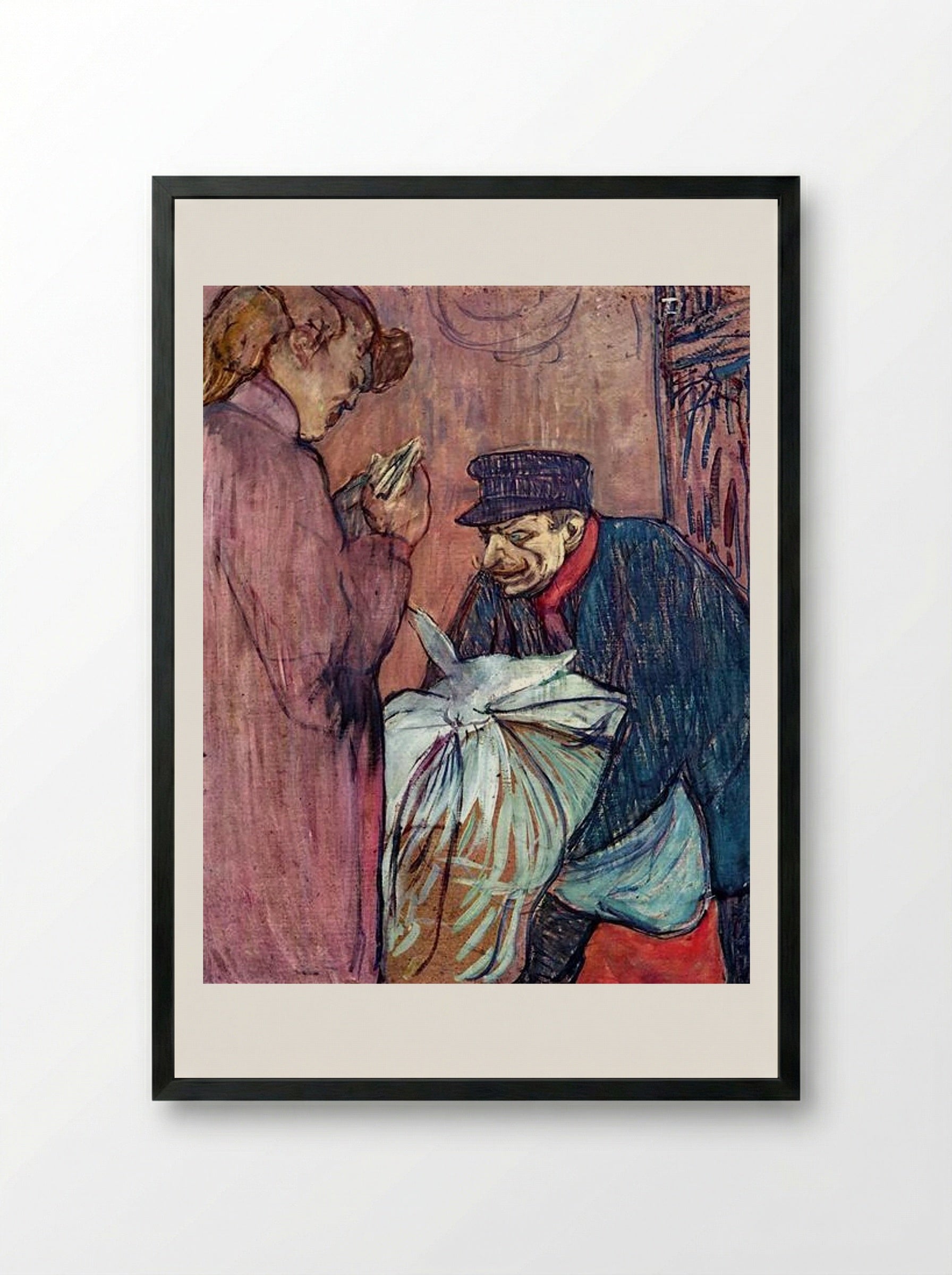 The Laundryman Calling at the Brothel - Henri de Toulouse-Lautrec - Framed Print Black