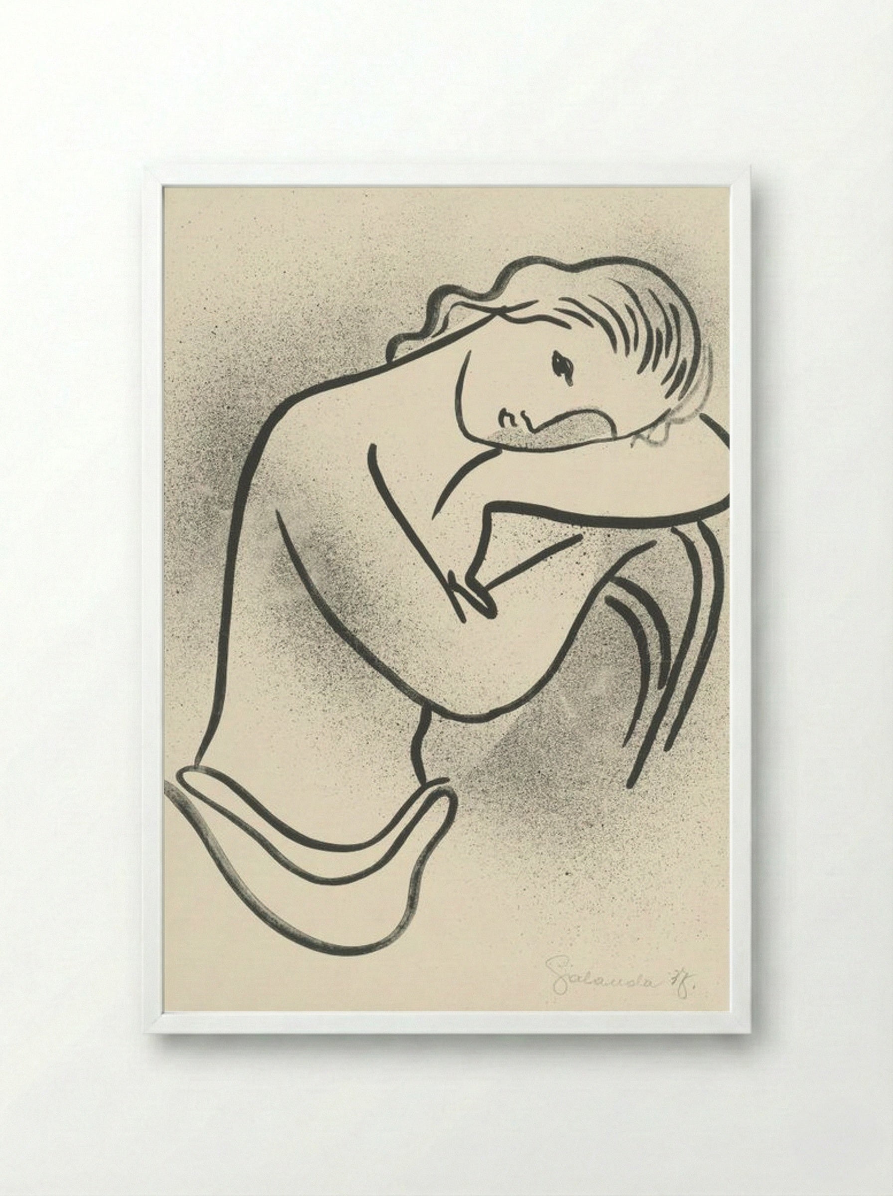 Reclining Nude (Woman Resting on Arms) - Mikuláš Galanda - Framed Print White