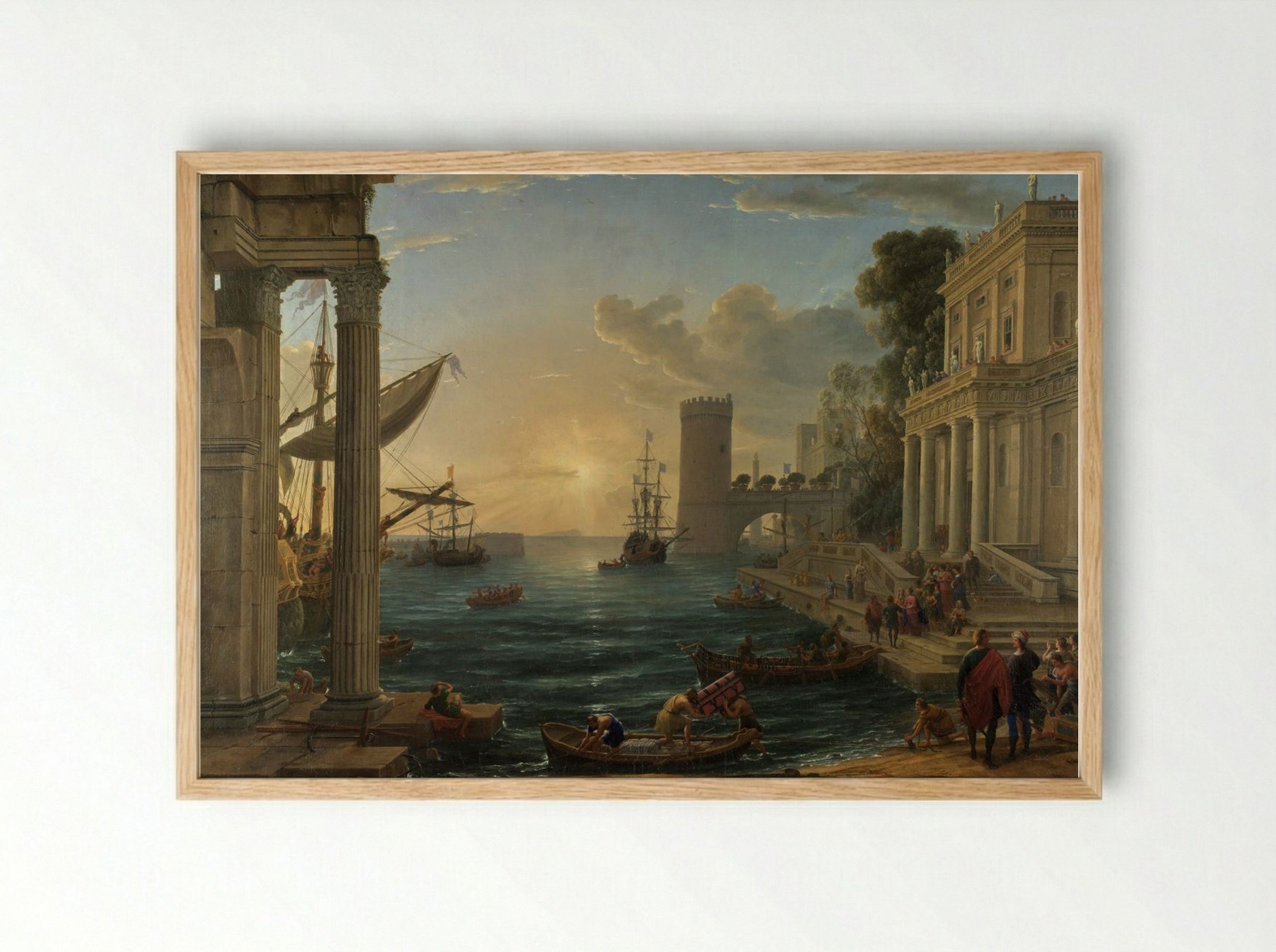 Seaport with the Embarkation of Saint Ursula - Claude Lorrain - Framed Print Wood