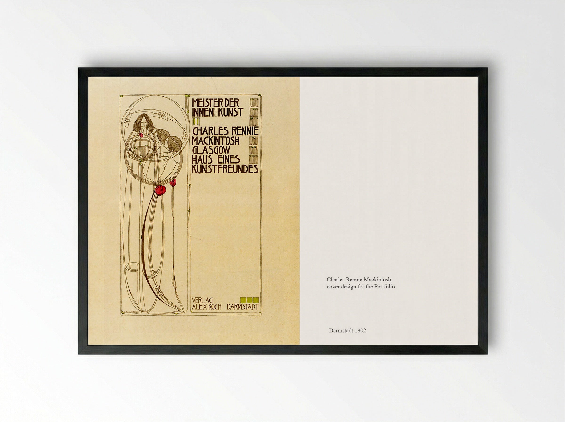 Cover Design for 'Meister der Innenkunst' - Charles Rennie Mackintosh - Framed Print Black