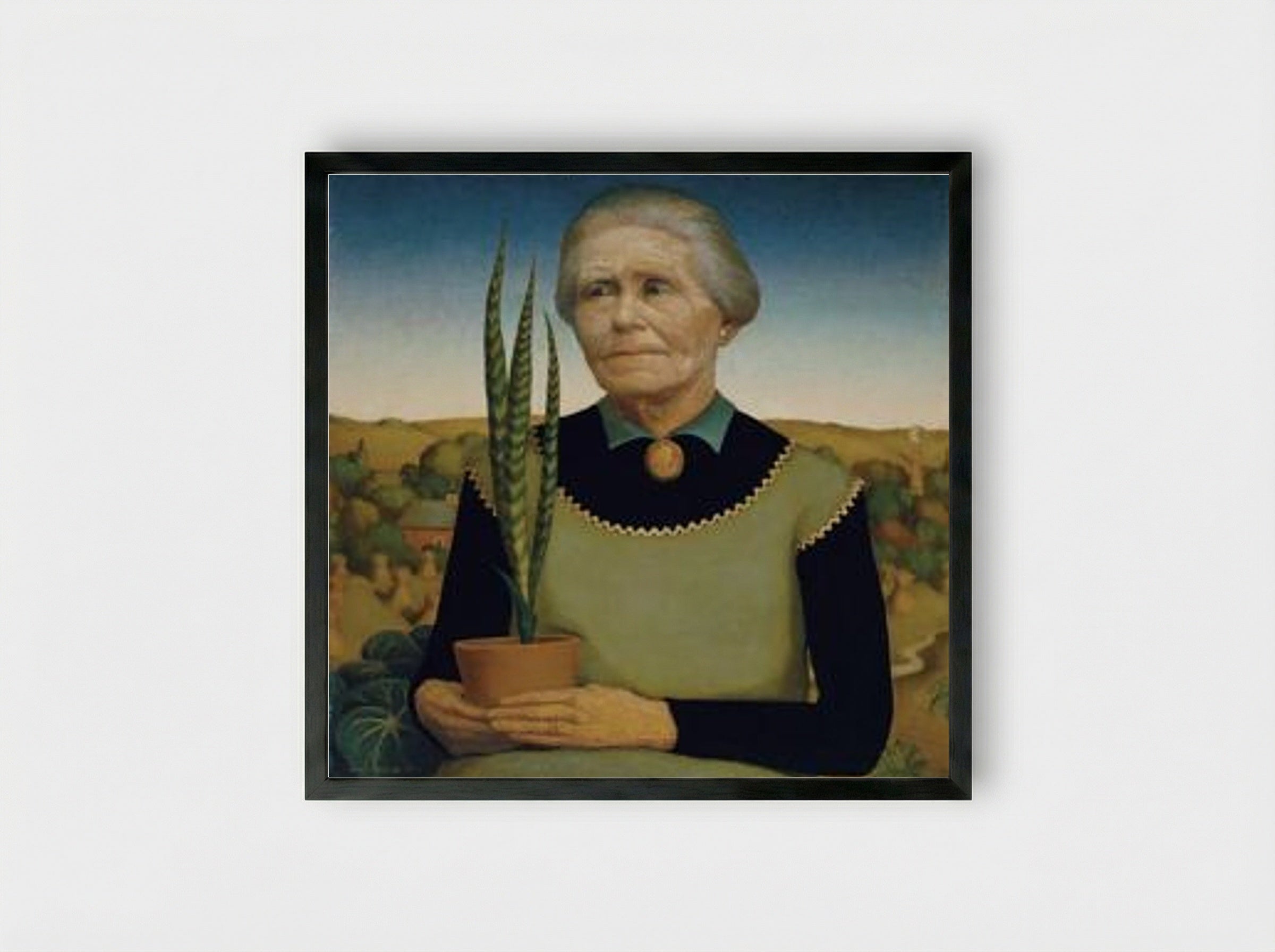 Woman with Plants - Grant Wood - Framed Print Black