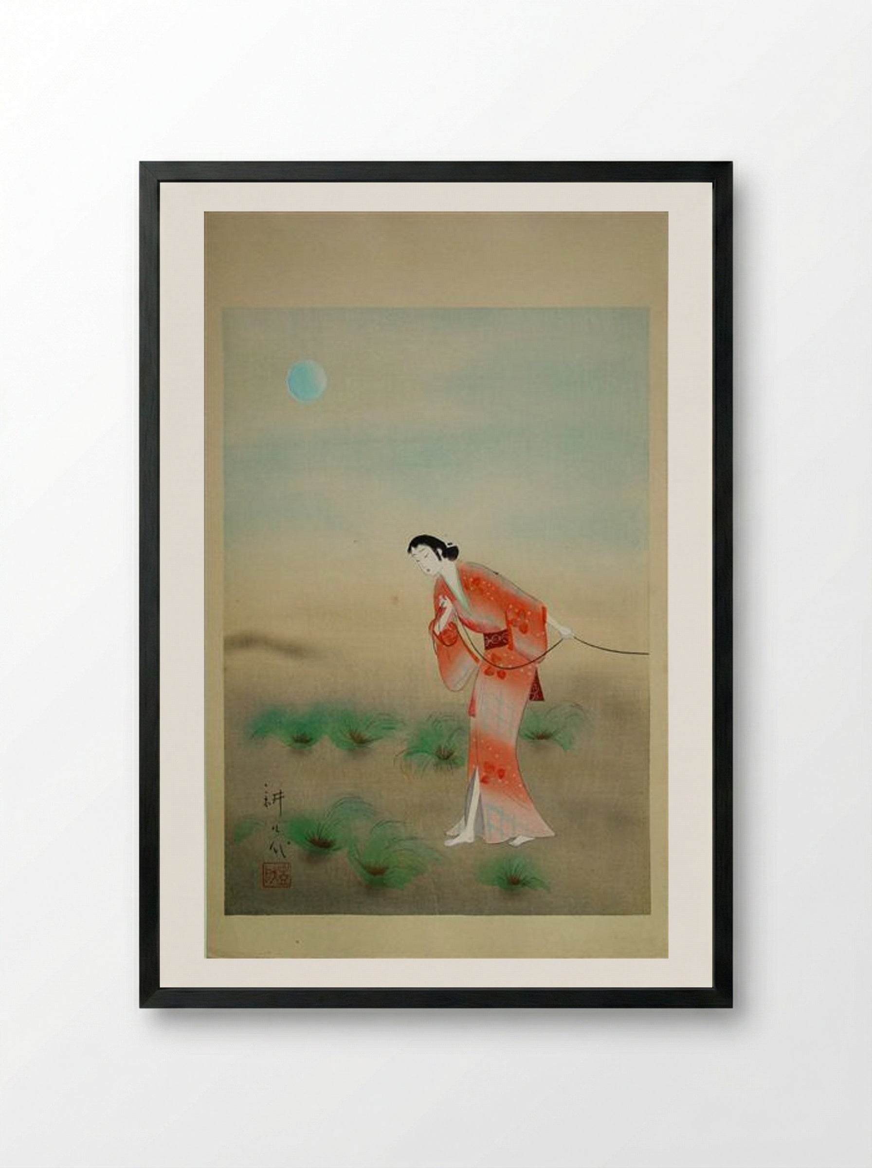 The Heroine Koman in the play Tanba Yosaku - Yamamura Toyonari - Framed Print Black