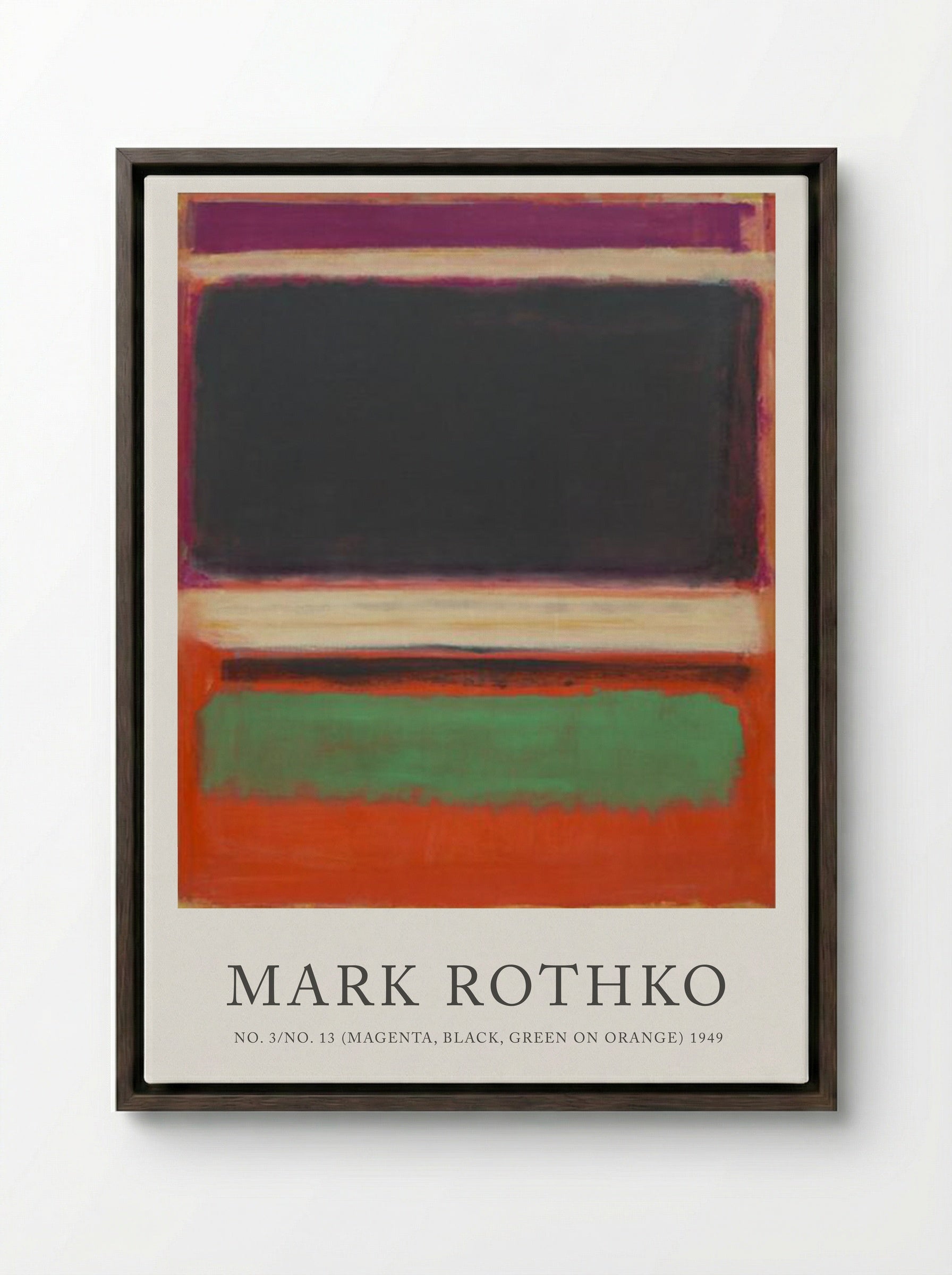 No. 3/No. 13 (Magenta, Black, Green on Orange) - Mark Rothko - Framed Canvas Dark Wood