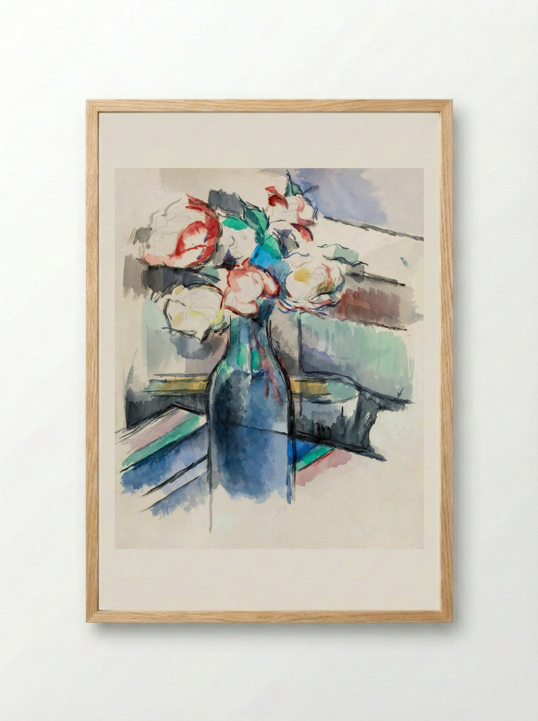 Roses in a Bottle - Paul Cézanne - Framed Print Wood