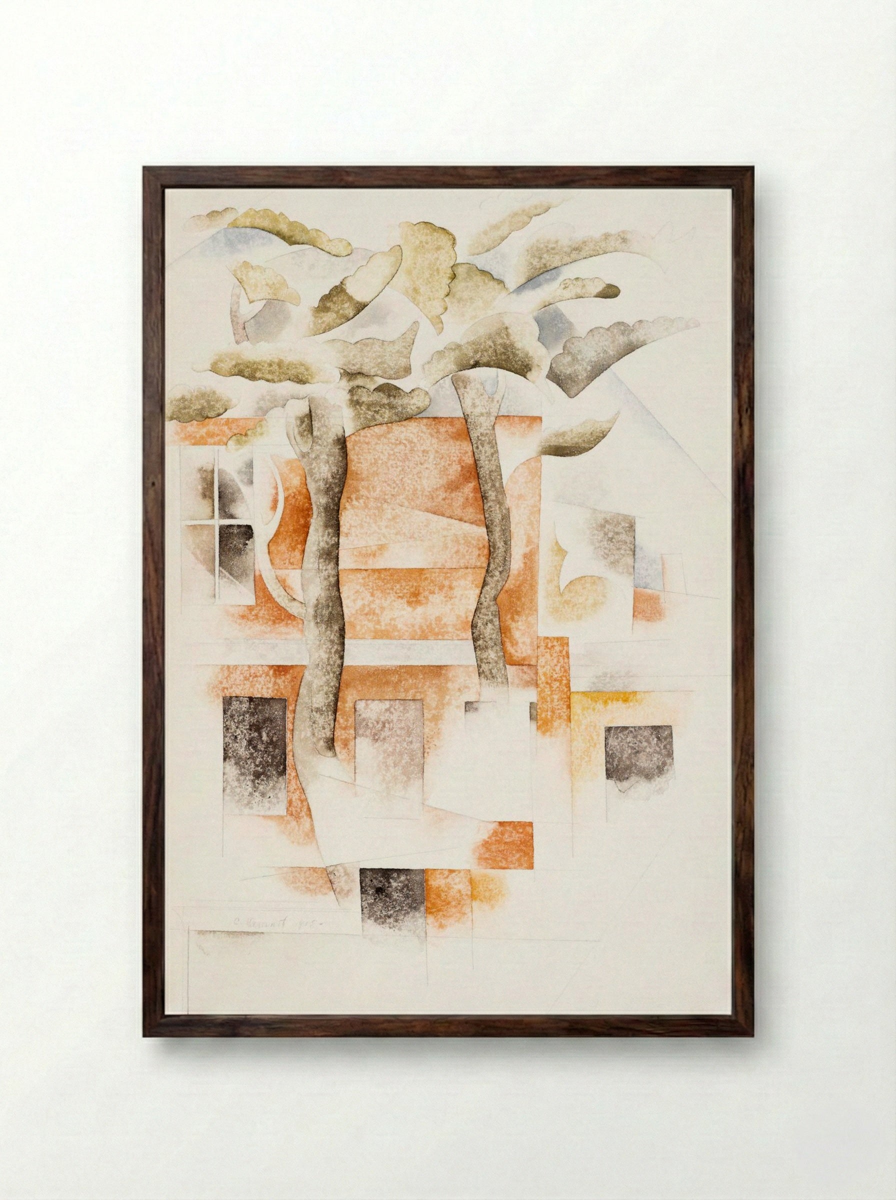 Bermuda Houses Seen Through Trees - Charles Demuth - Framed Print Dark Wood