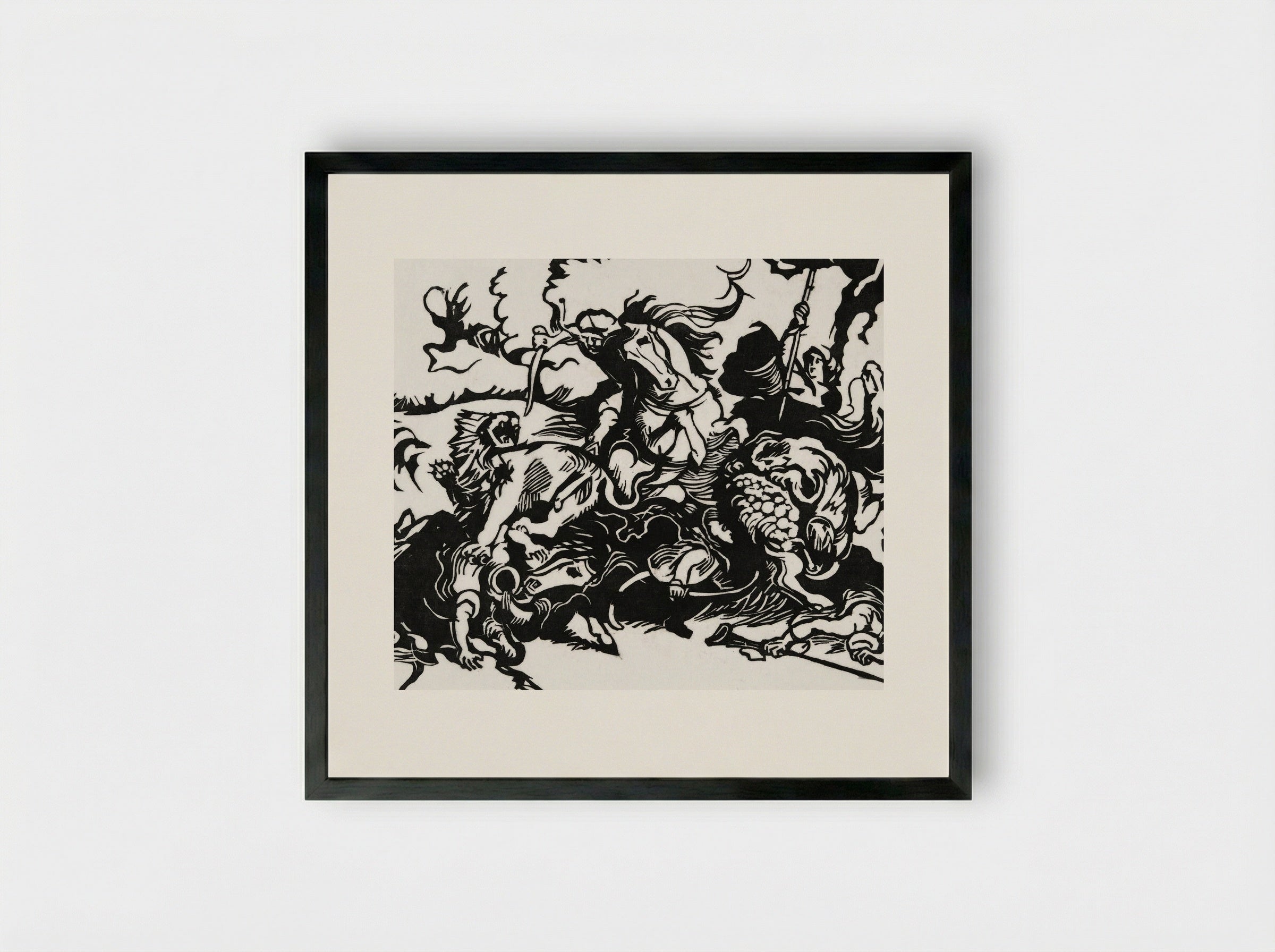 Lion Hunt - Franz Marc - Framed Print Black