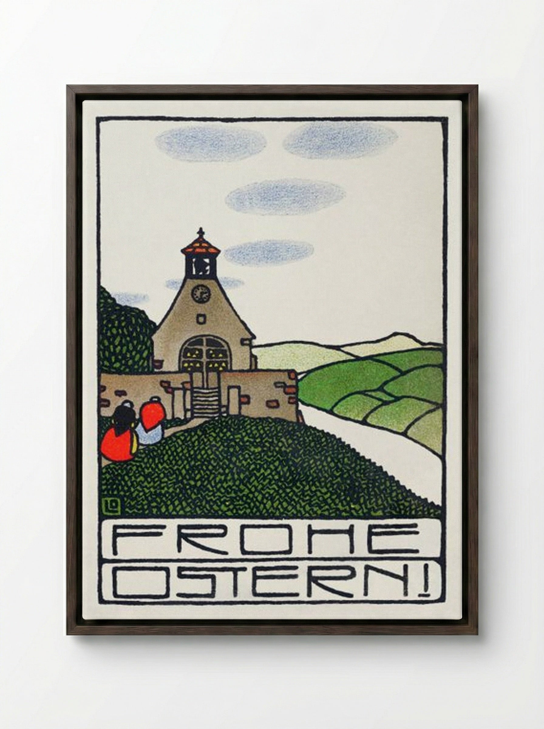 Happy Easter - Otto Friedrich Carl Lendecke - Framed Canvas Dark Wood