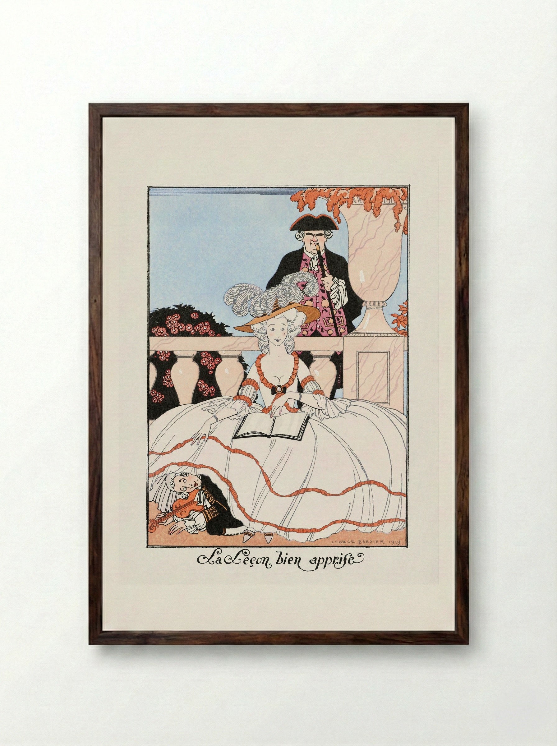 La Leçon bien apprise - George Barbier - Framed Print Dark Wood