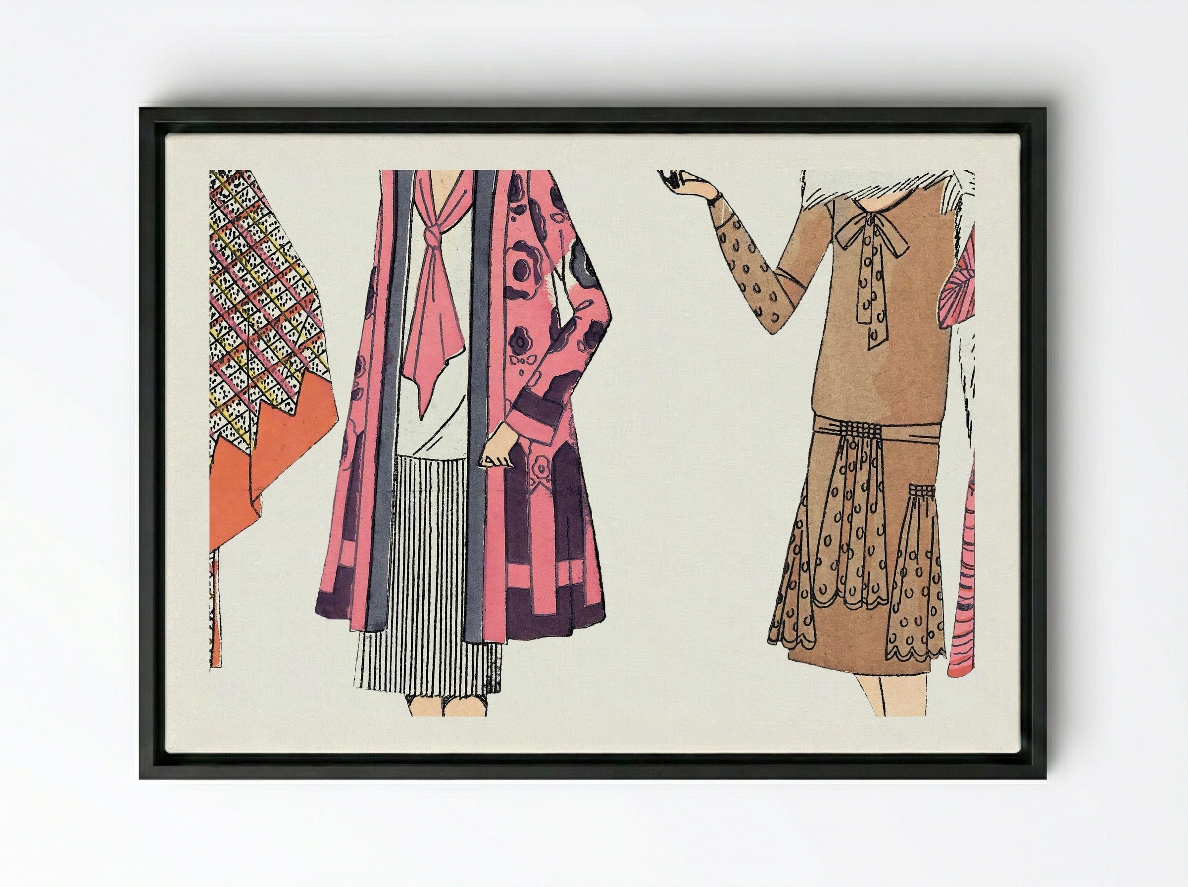 Flapper Dresses (Fashion Plate) - Fine Art Print - Framed Canvas Black