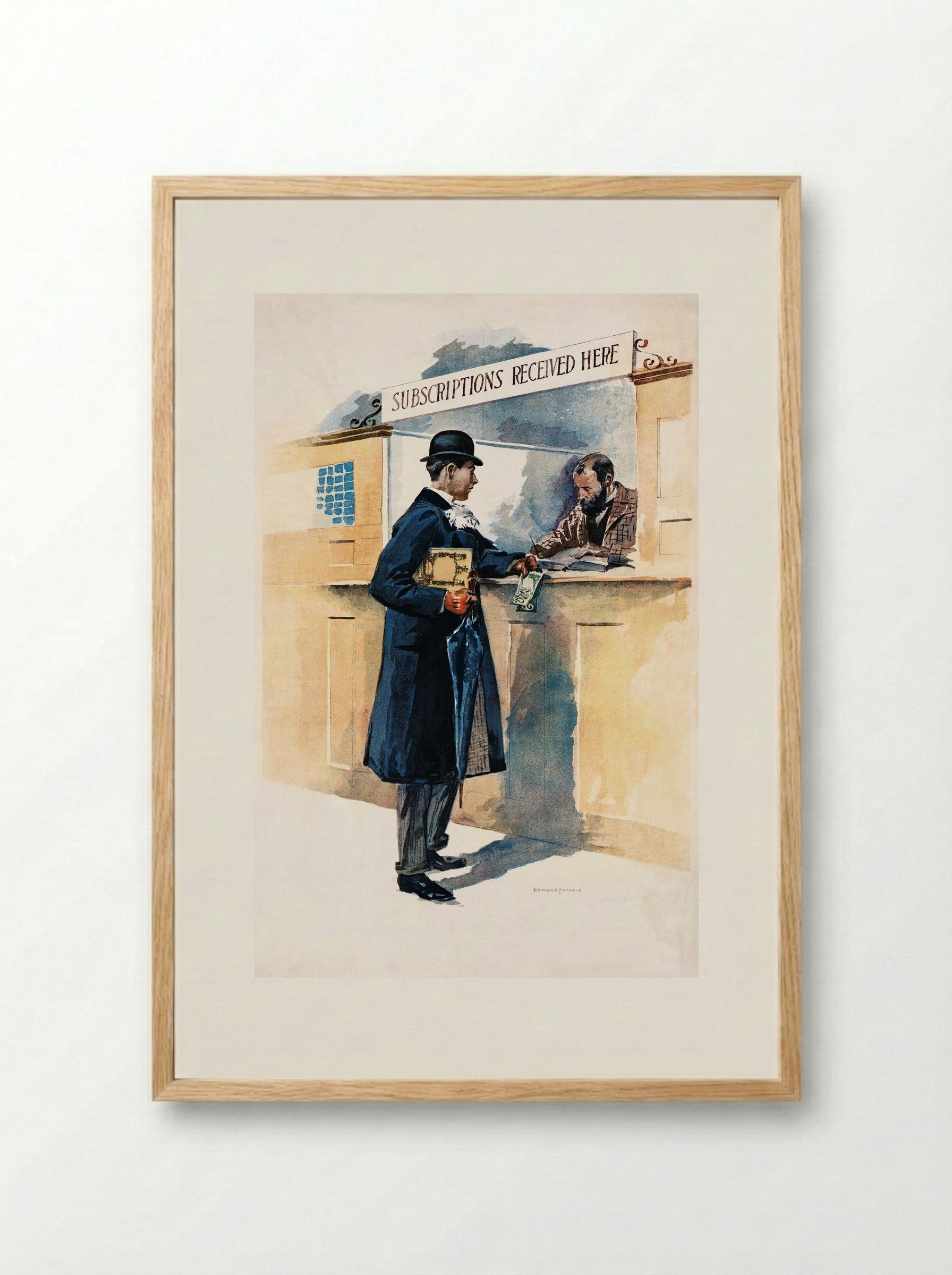 Man Getting Subscriptions - Edward Penfield - Framed Print Wood