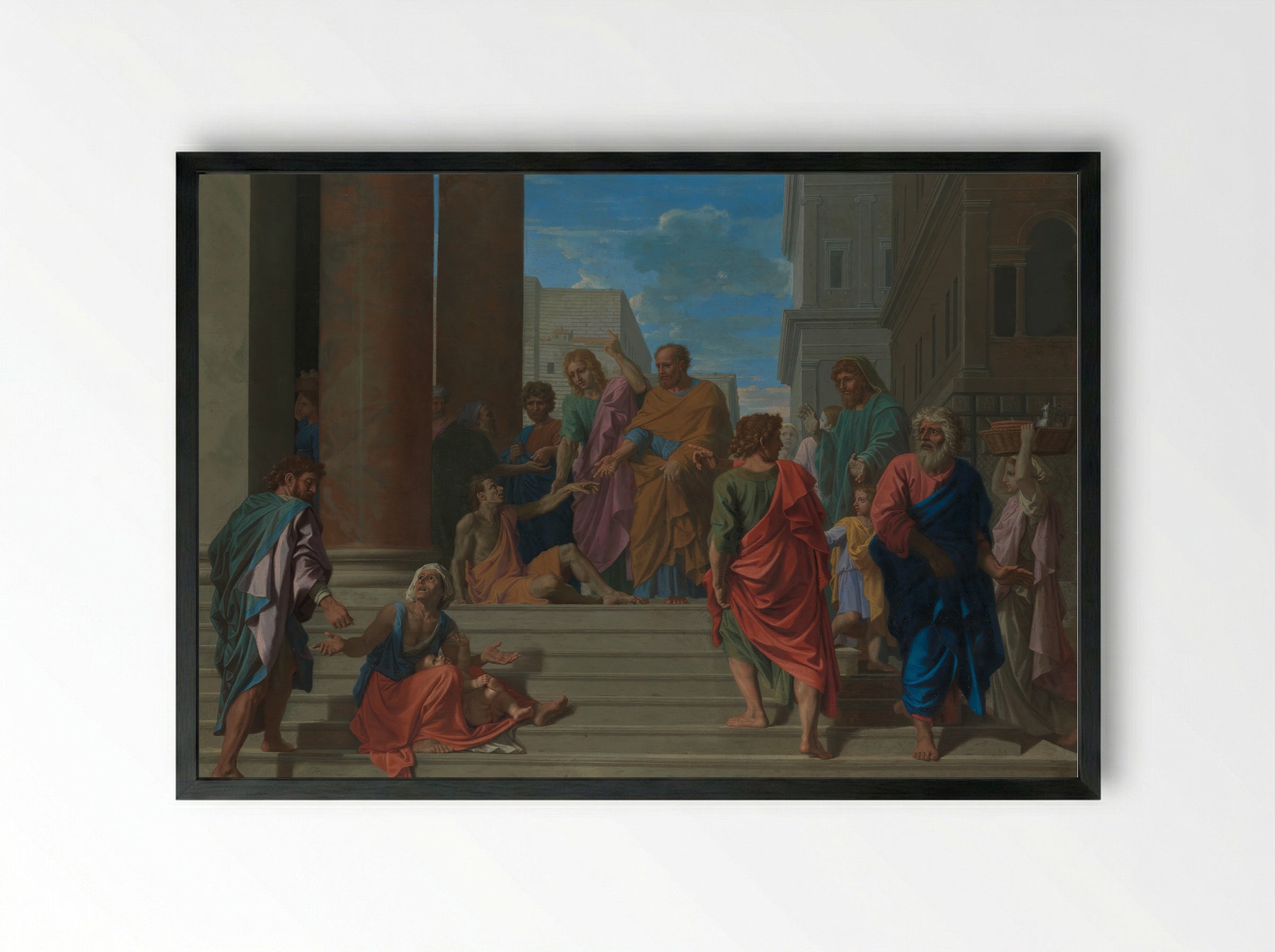 Saints Peter and John Healing the Lame Man - Nicolas Poussin - Framed Print Black