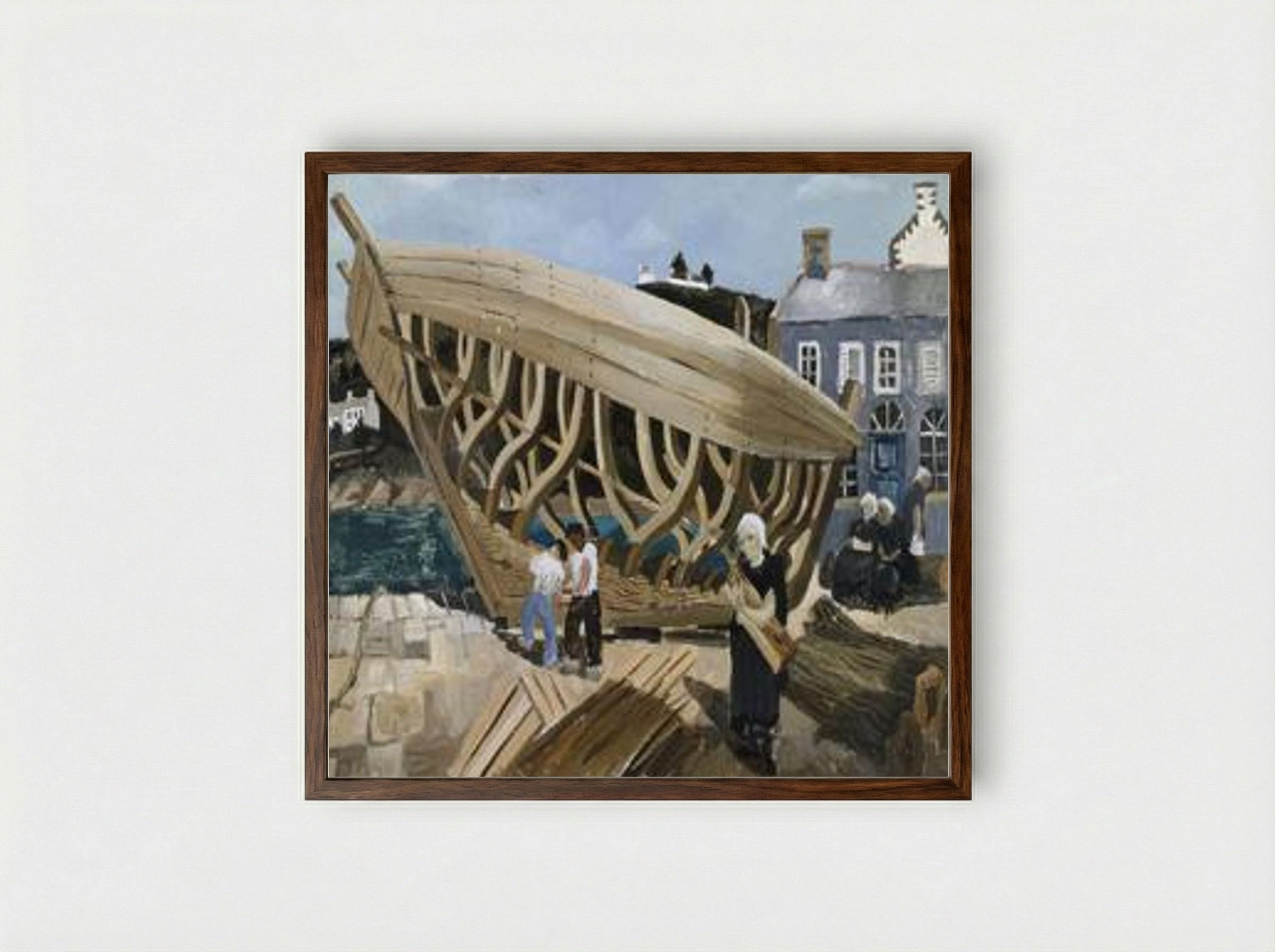 Building the Boat, Tréboul - Christopher Wood - Framed Print Dark Wood