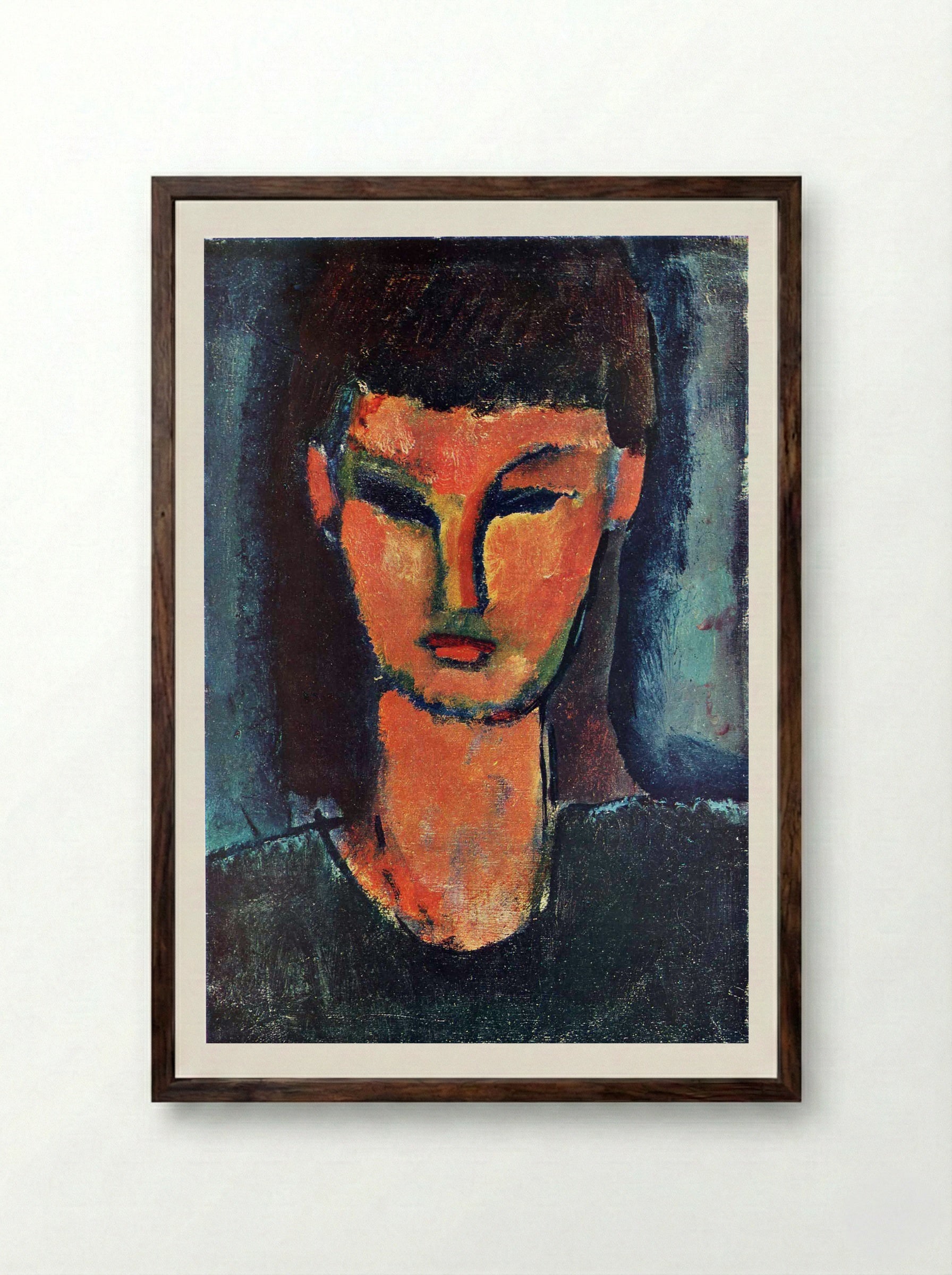 Young Woman with Dark Hair - Amedeo Modigliani - Framed Print Dark Wood