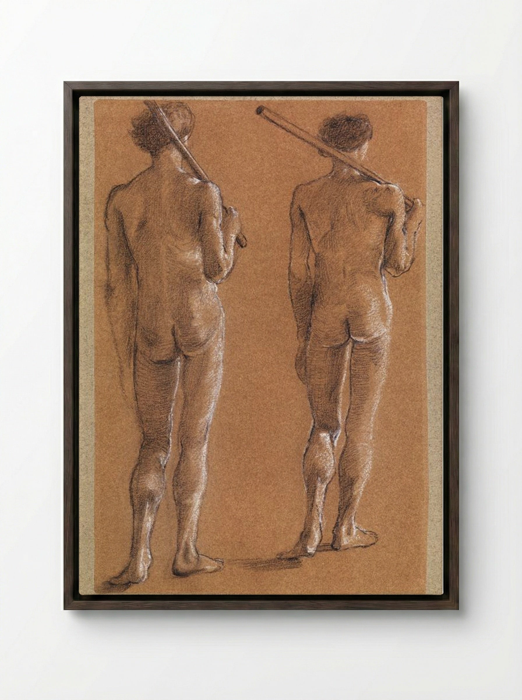 Male Nude Studies of Two Soldiers for 'The Princess Led to the Dragon' - Edward Burne-Jones - Framed Canvas Dark Wood