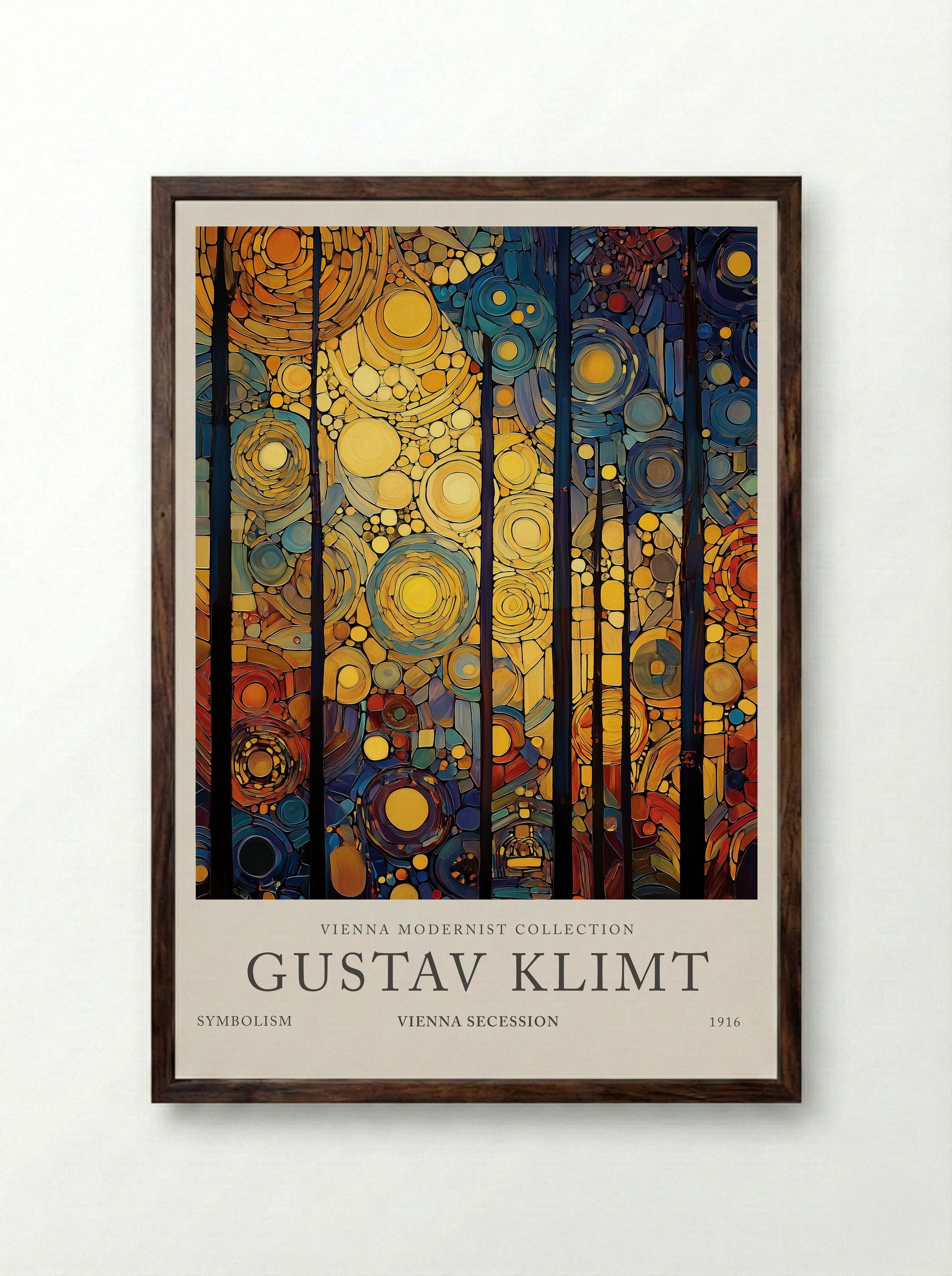 Twilight Forest Bloom - Gustav Klimt - Framed Print Dark Wood