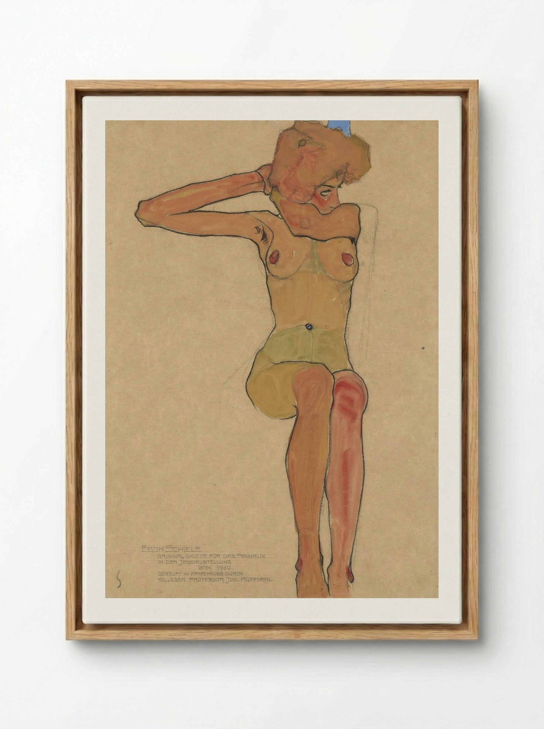 Mädchenakt Gertrude (Seated Nude) - Egon Schiele - Framed Canvas Wood