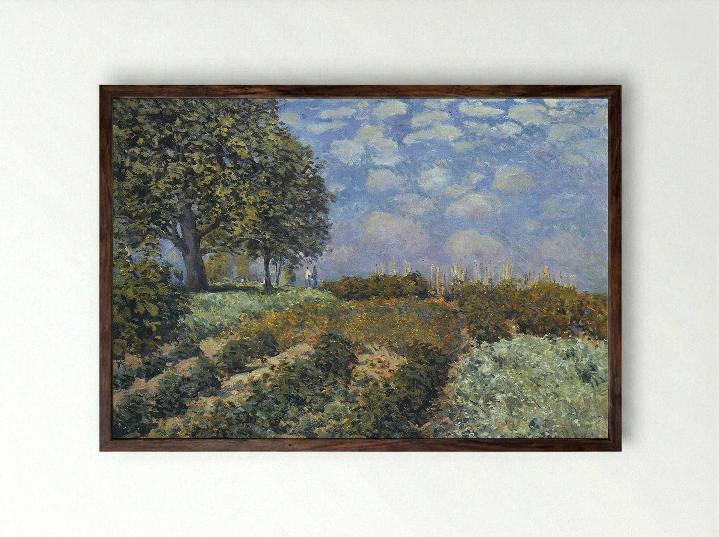 The Fields - Alfred Sisley - Framed Print Dark Wood