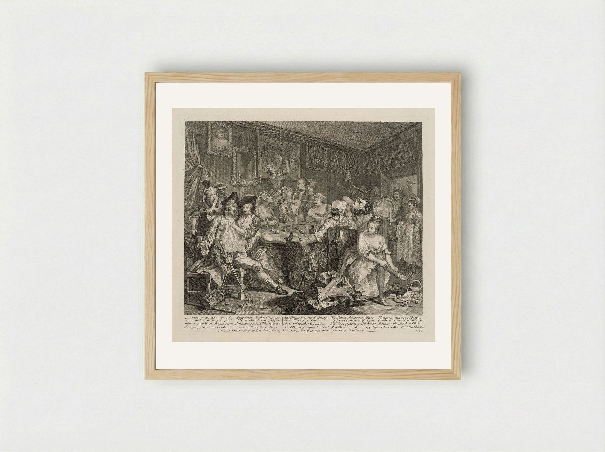 The Rake Attends an Orgy at the Rose Tavern - William Hogarth - Framed Print Wood