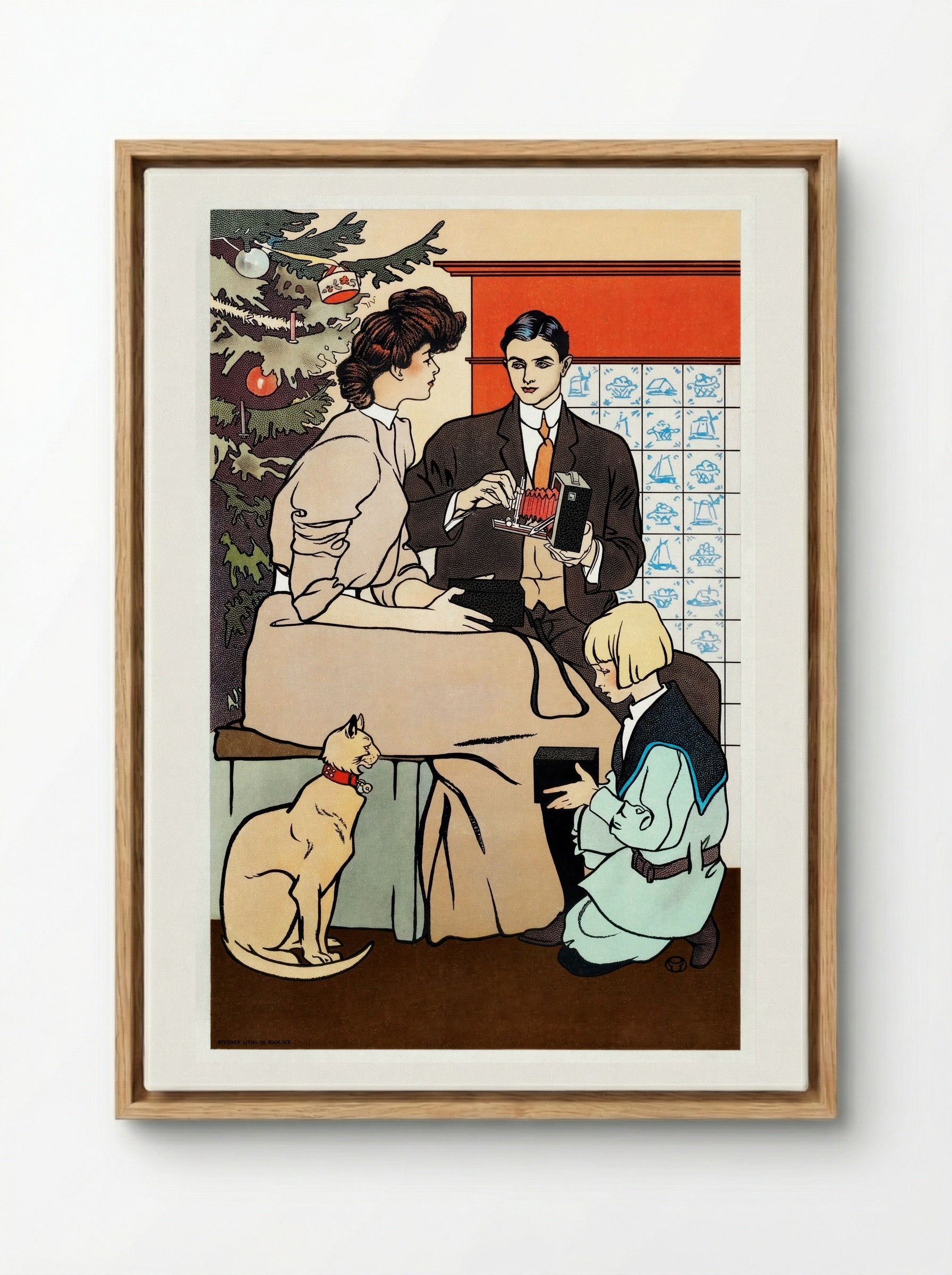 Vintage Christmas Morning (Family Scene with Camera) - Edward Penfield - Framed Canvas Wood