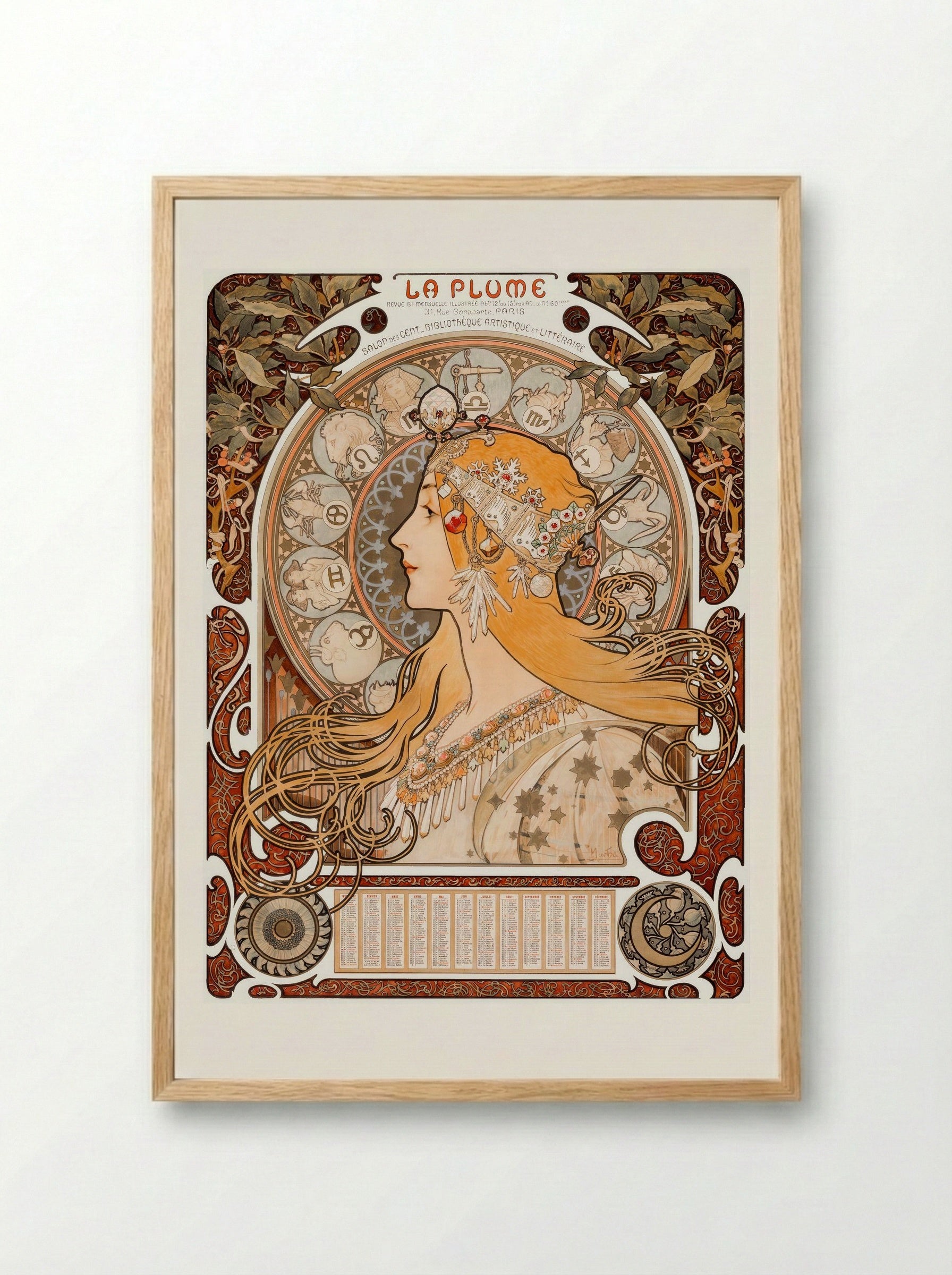 Zodiaque (La Plume) - Alphonse Mucha - Framed Print Wood