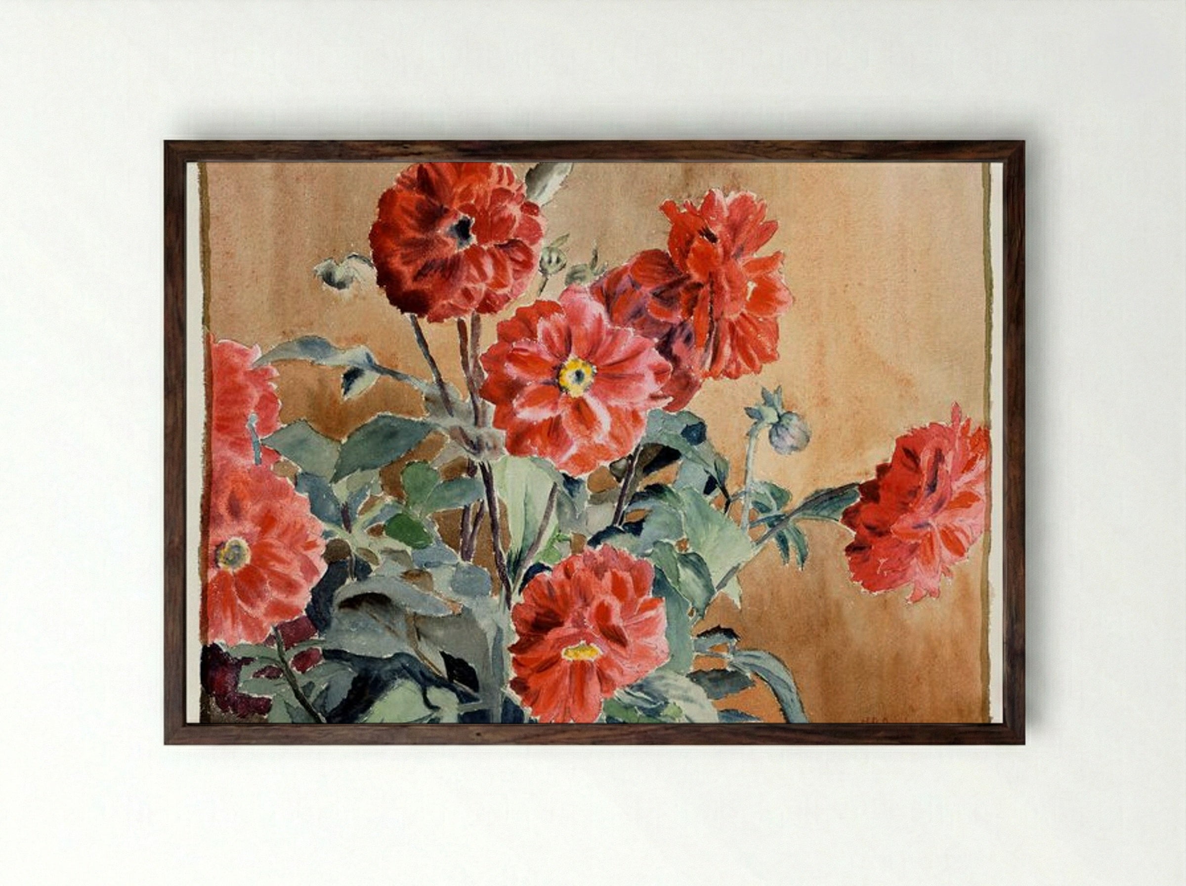 Dahlias - Hannah Borger Overbeck - Framed Print Dark Wood