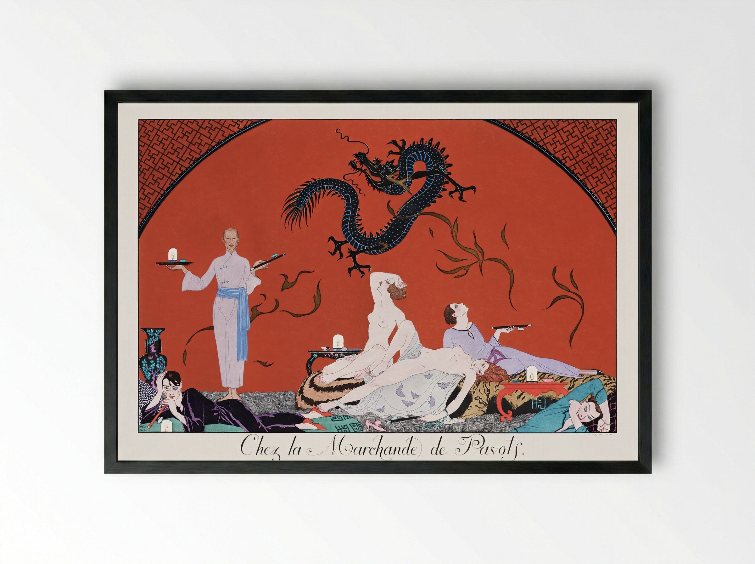 Chez la Marchande de Pavots - George Barbier - Framed Print Black