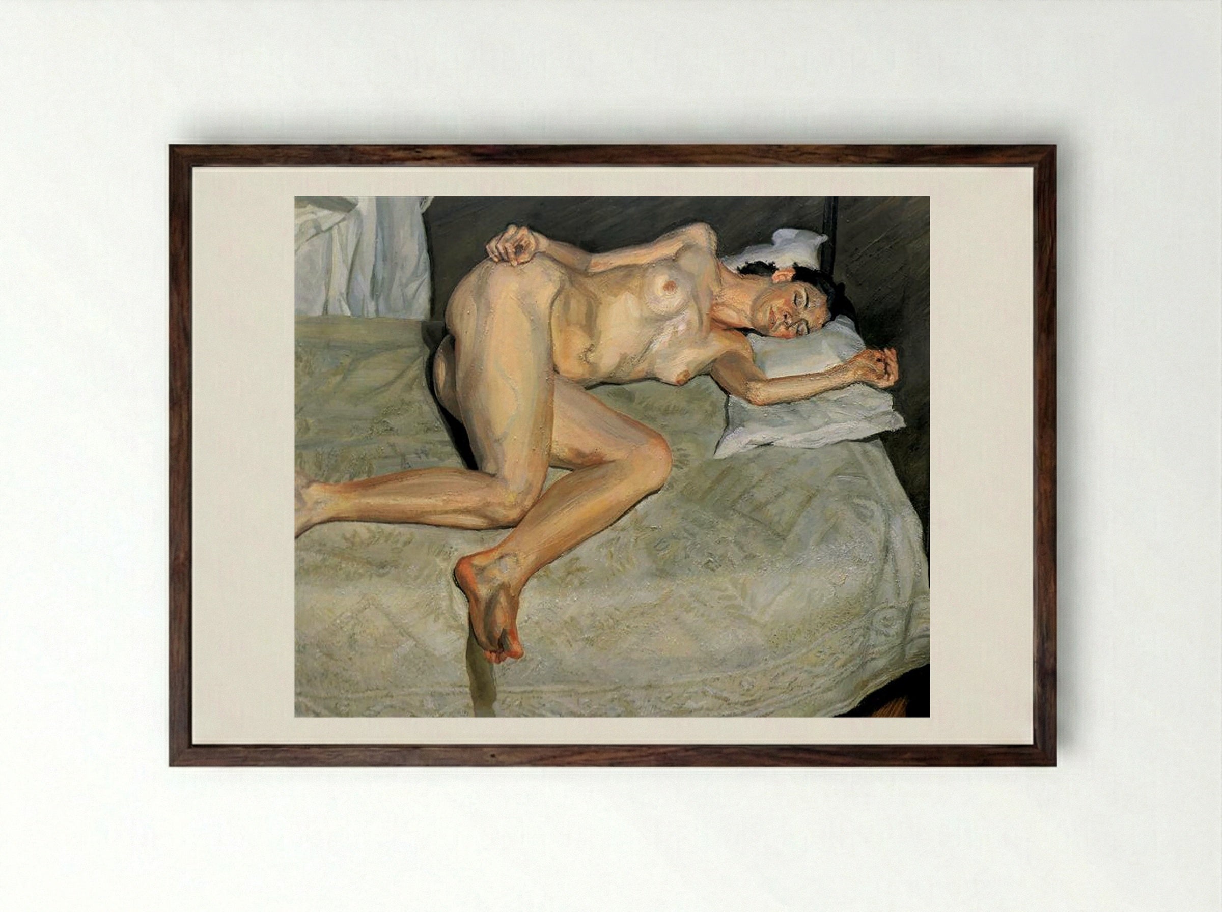 Portrait on a White Cover - Lucian Freud - Framed Print Dark Wood