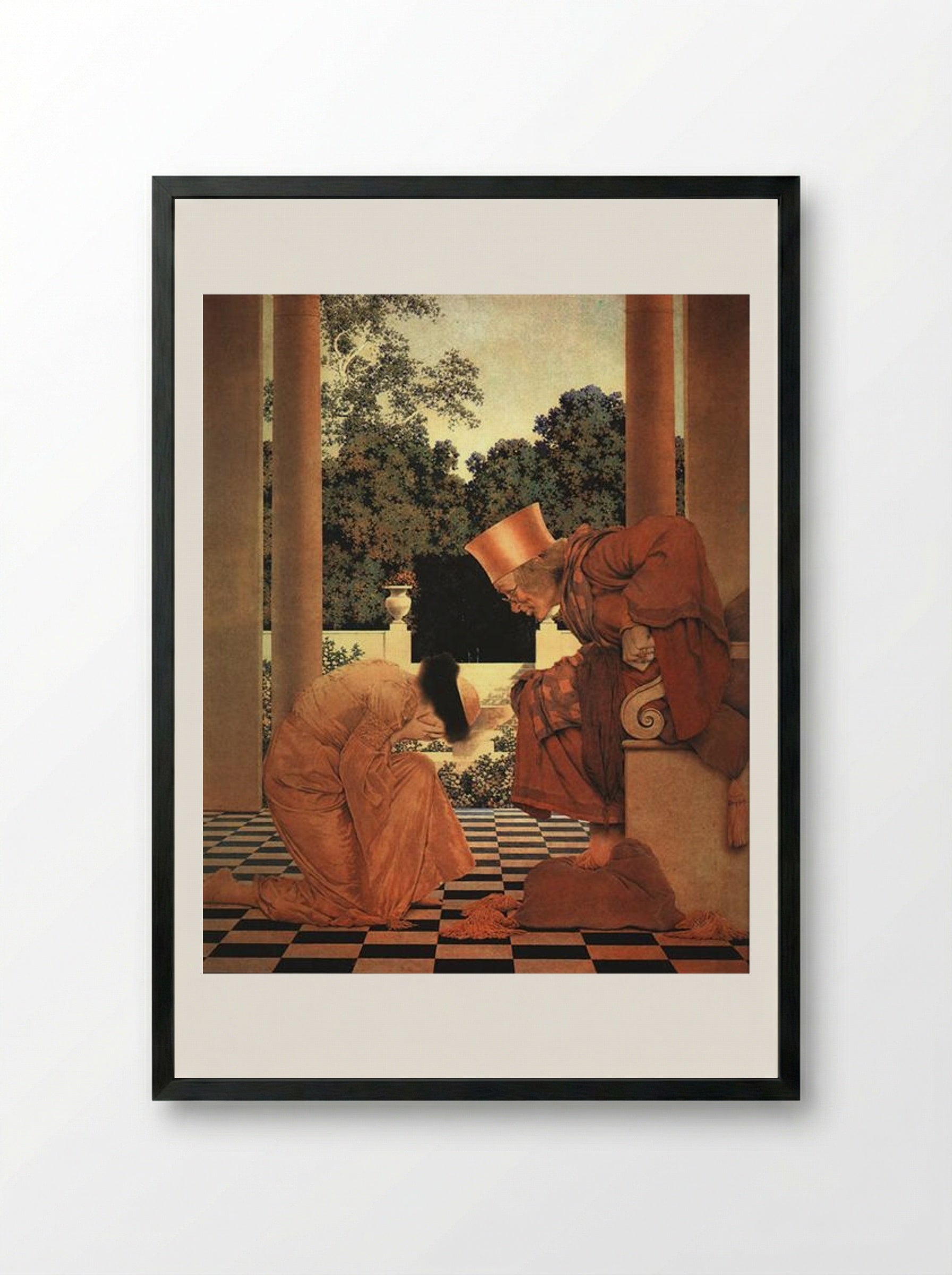 Lady Ursula Kneeling before Pompdebile (from The Knave of Hearts) - Maxfield Parrish - Framed Print Black