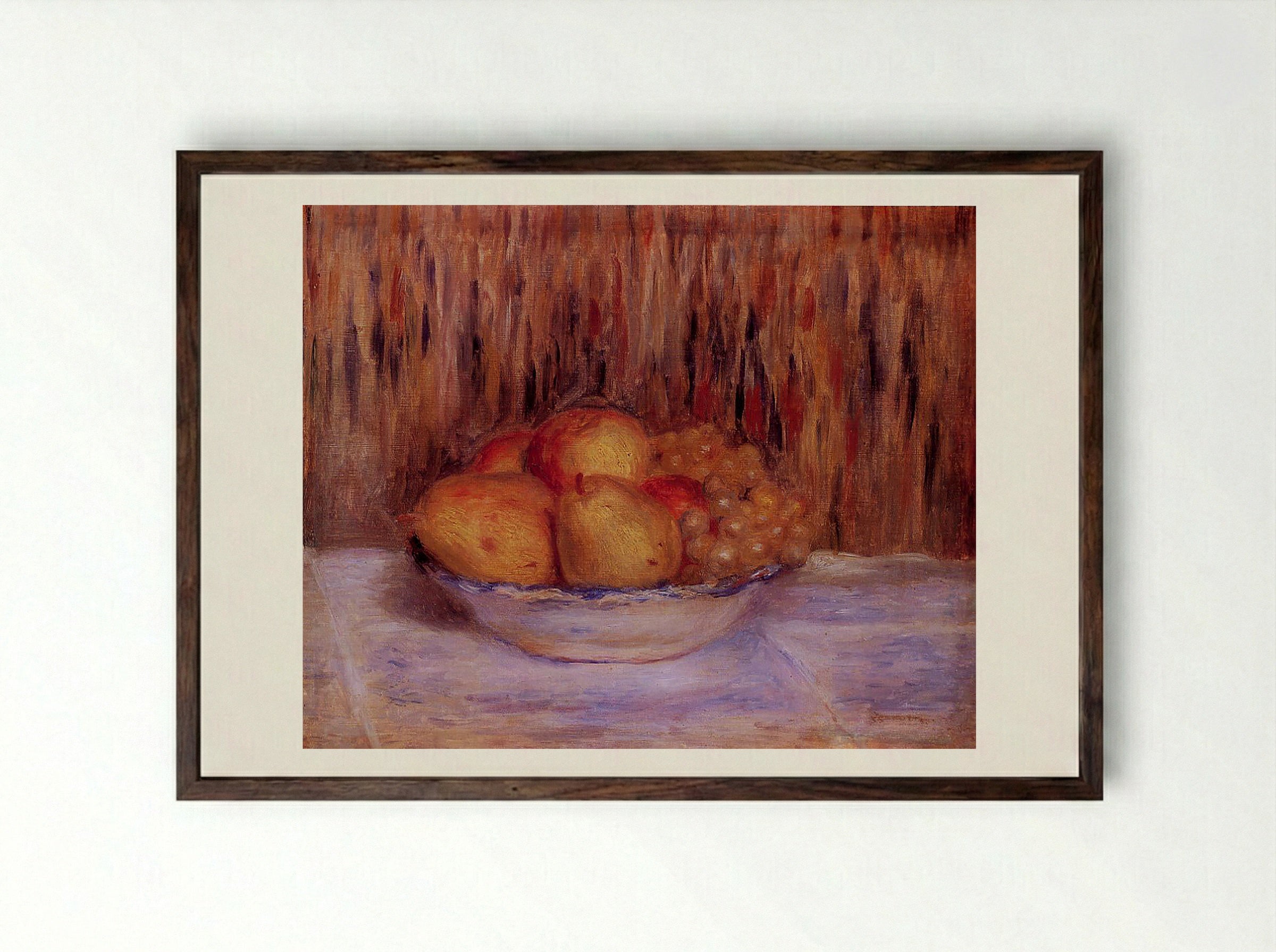Still Life with Pears and Grapes - Pierre-Auguste Renoir - Framed Print Dark Wood