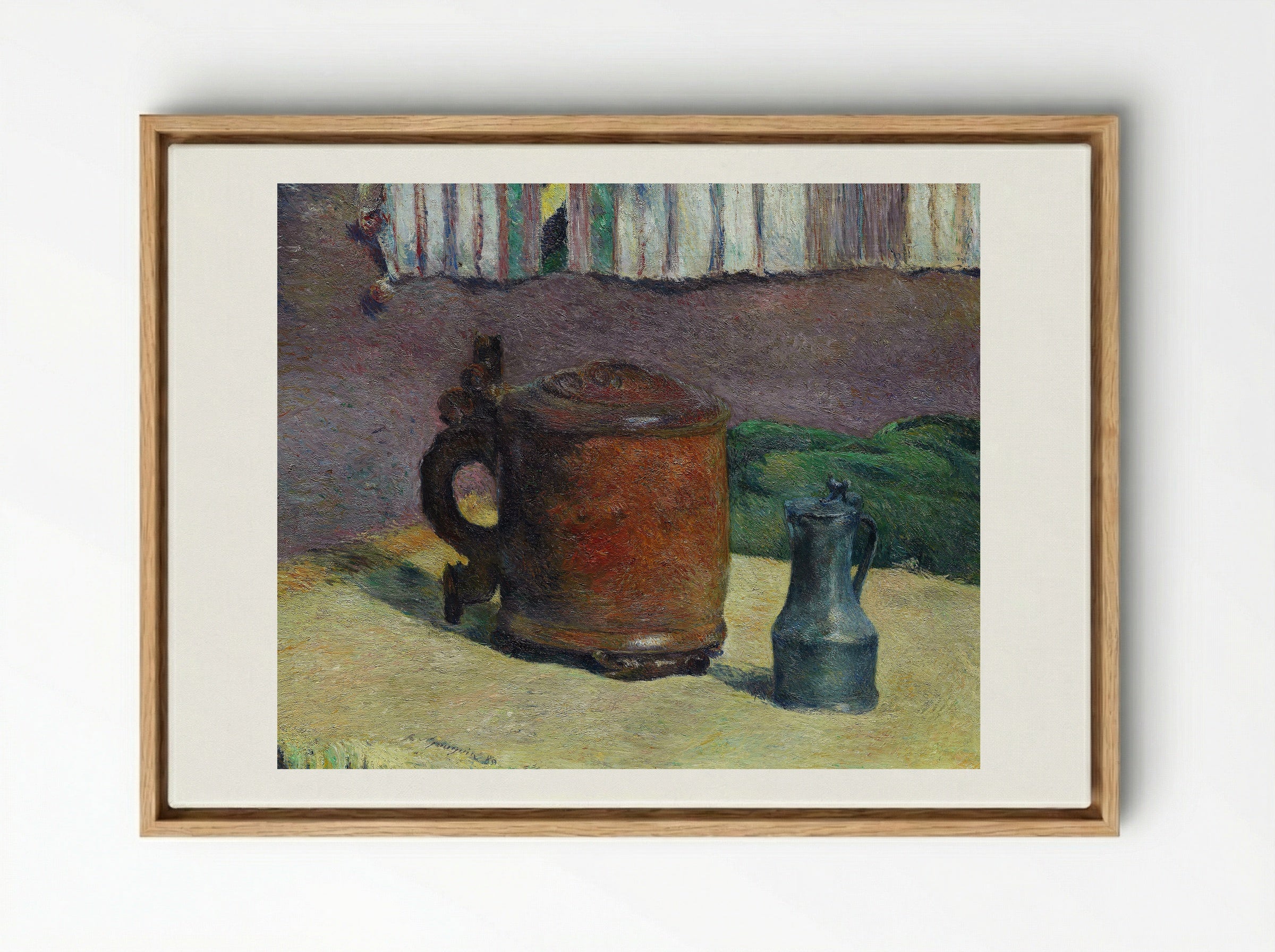 Still Life with Wood Tankard and Metal Pitcher - Paul Gauguin - Framed Canvas Wood