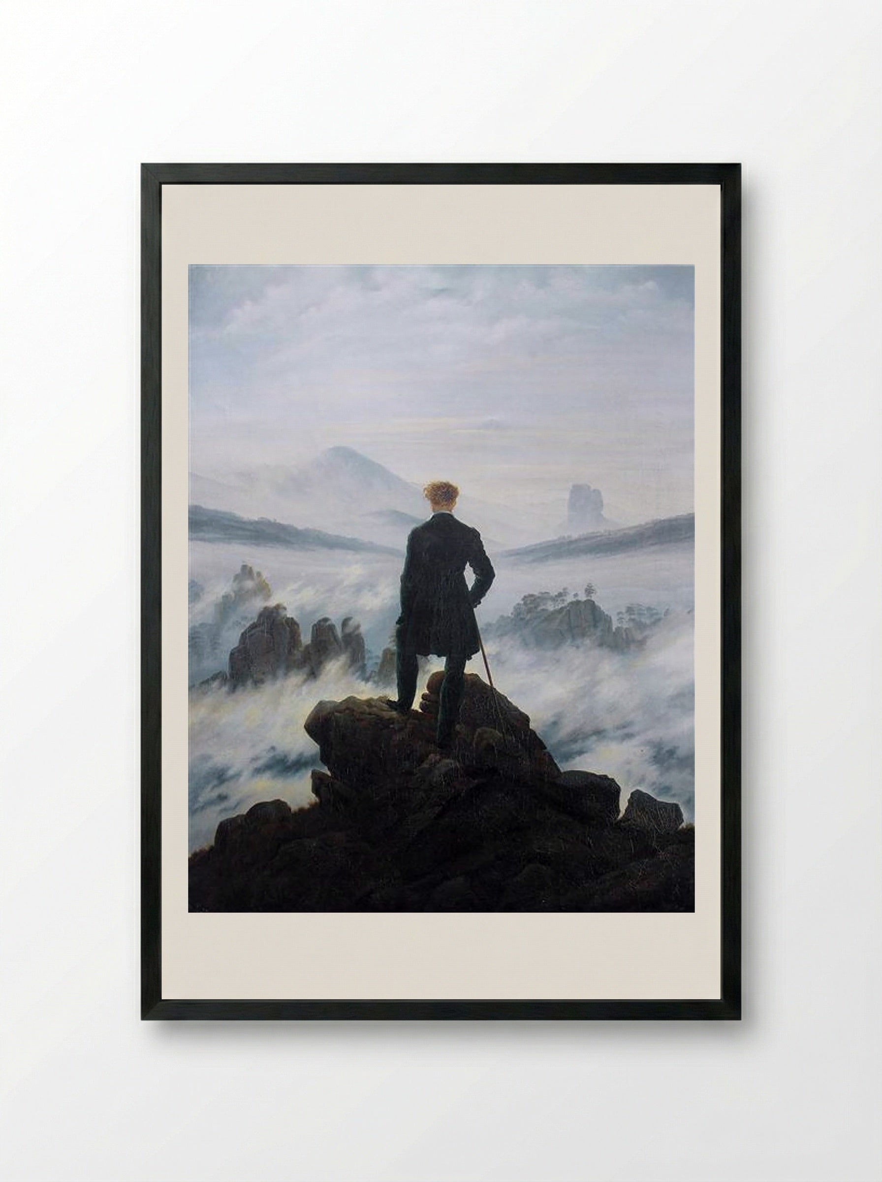 The Wanderer Above the Sea of Fog - Caspar David Friedrich - Framed Print Black
