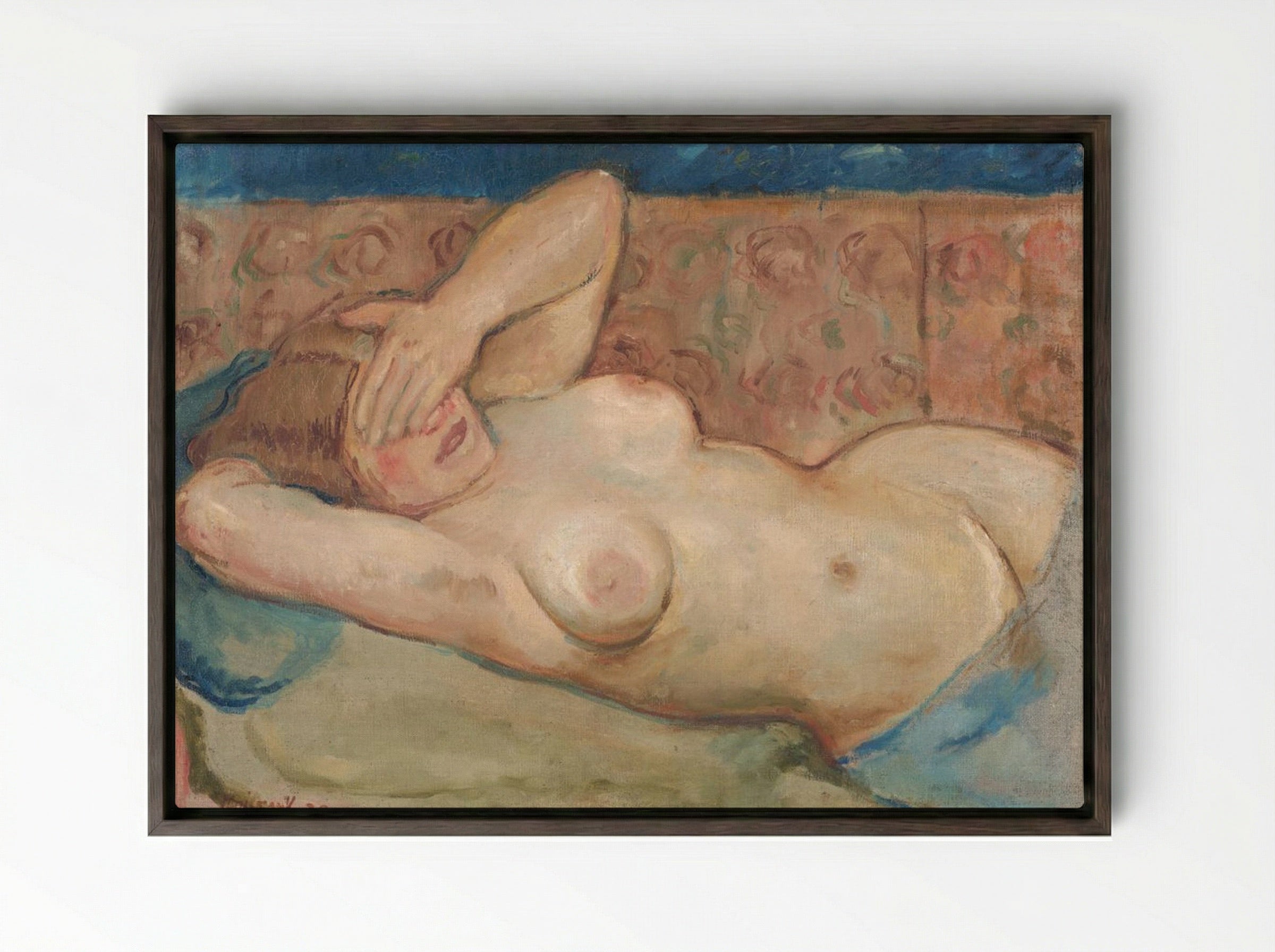 Reclining Nude ('Shy') - Cyprián Majerník - Framed Canvas Dark Wood