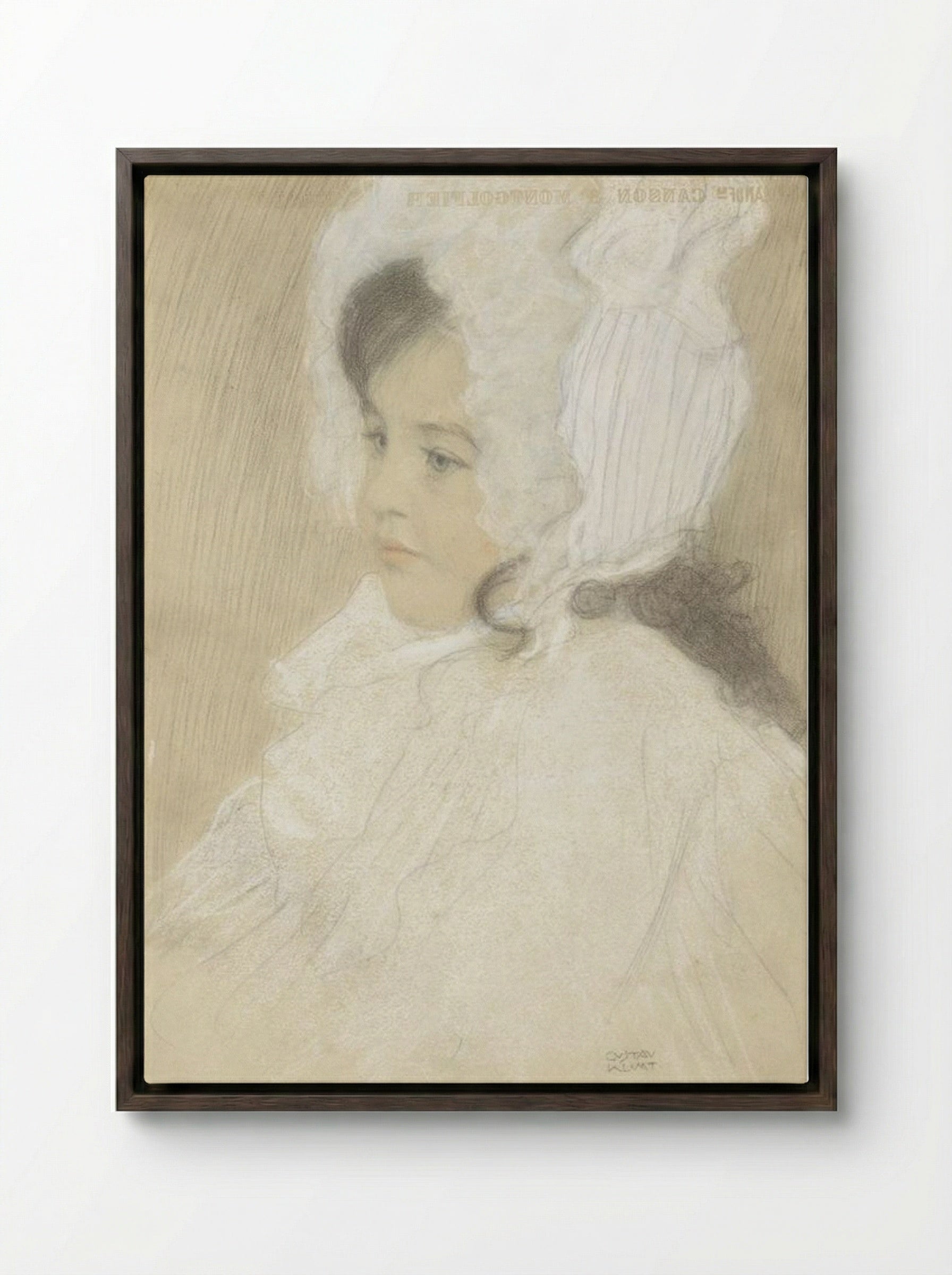 Portrait of a Child, Marie Moll - Gustav Klimt - Framed Canvas Dark Wood