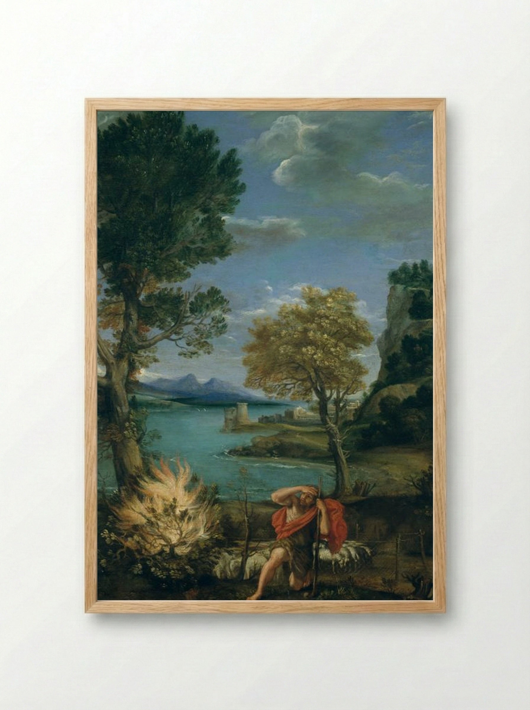 Landscape with Moses and the Burning Bush - Domenico Campagnola - Framed Print Wood
