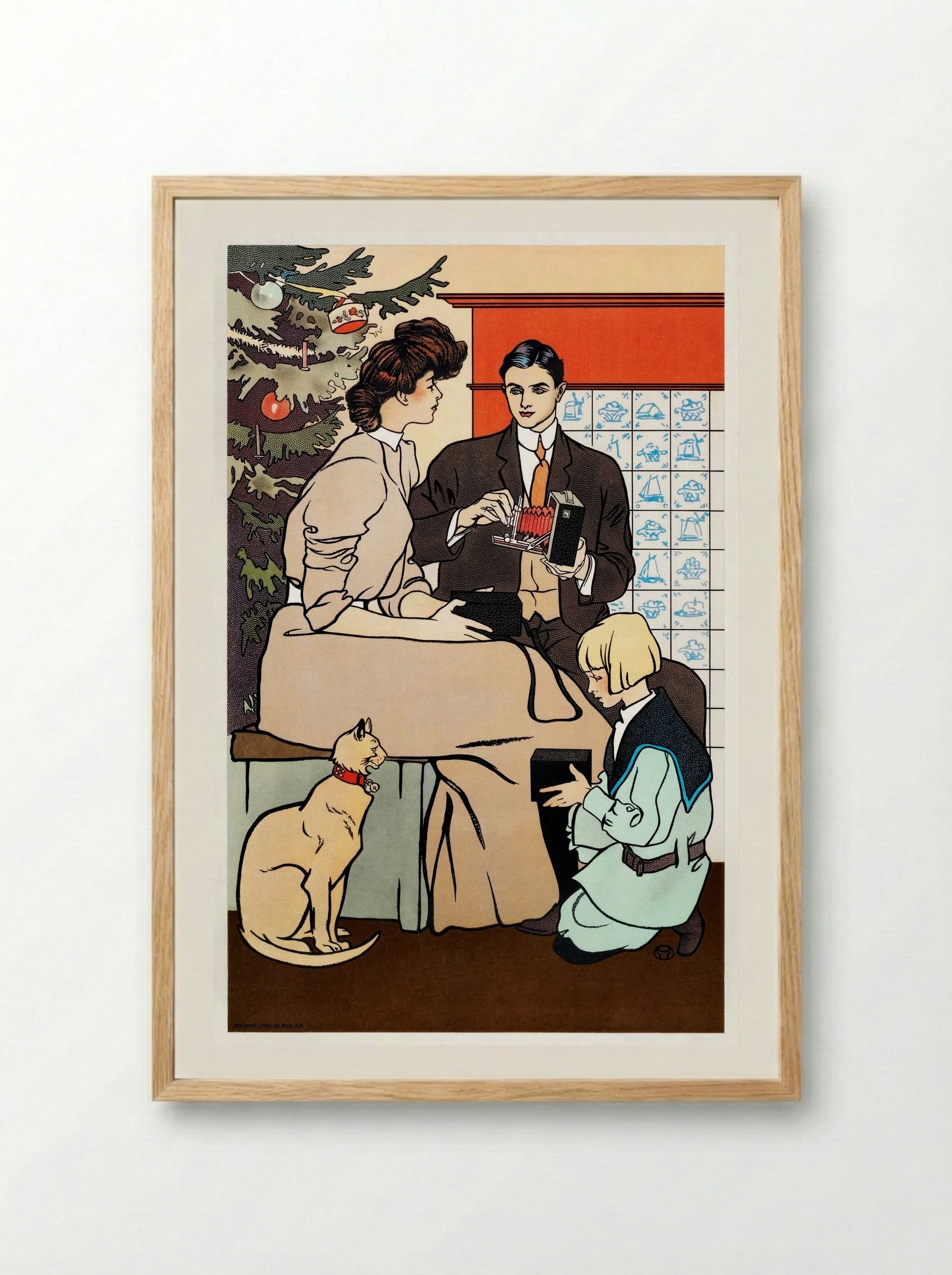 Vintage Christmas Morning (Family Scene with Camera) - Edward Penfield - Framed Print Wood