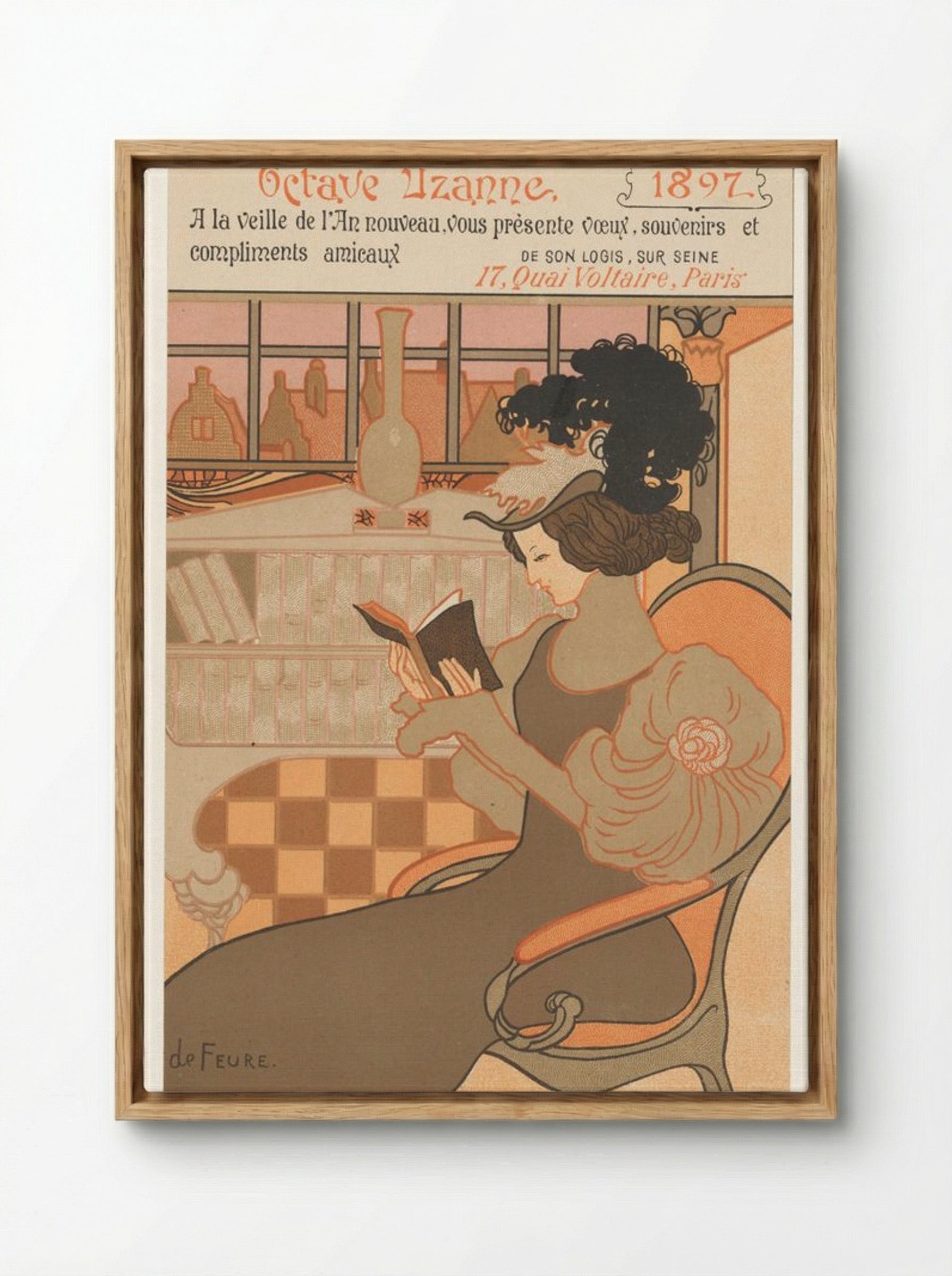 Nieuwjaarswens van Octave Uzanne voor het jaar 1897 (New Year's Greeting Card for Octave Uzanne, 1897) - Georges de Feure - Framed Canvas Wood