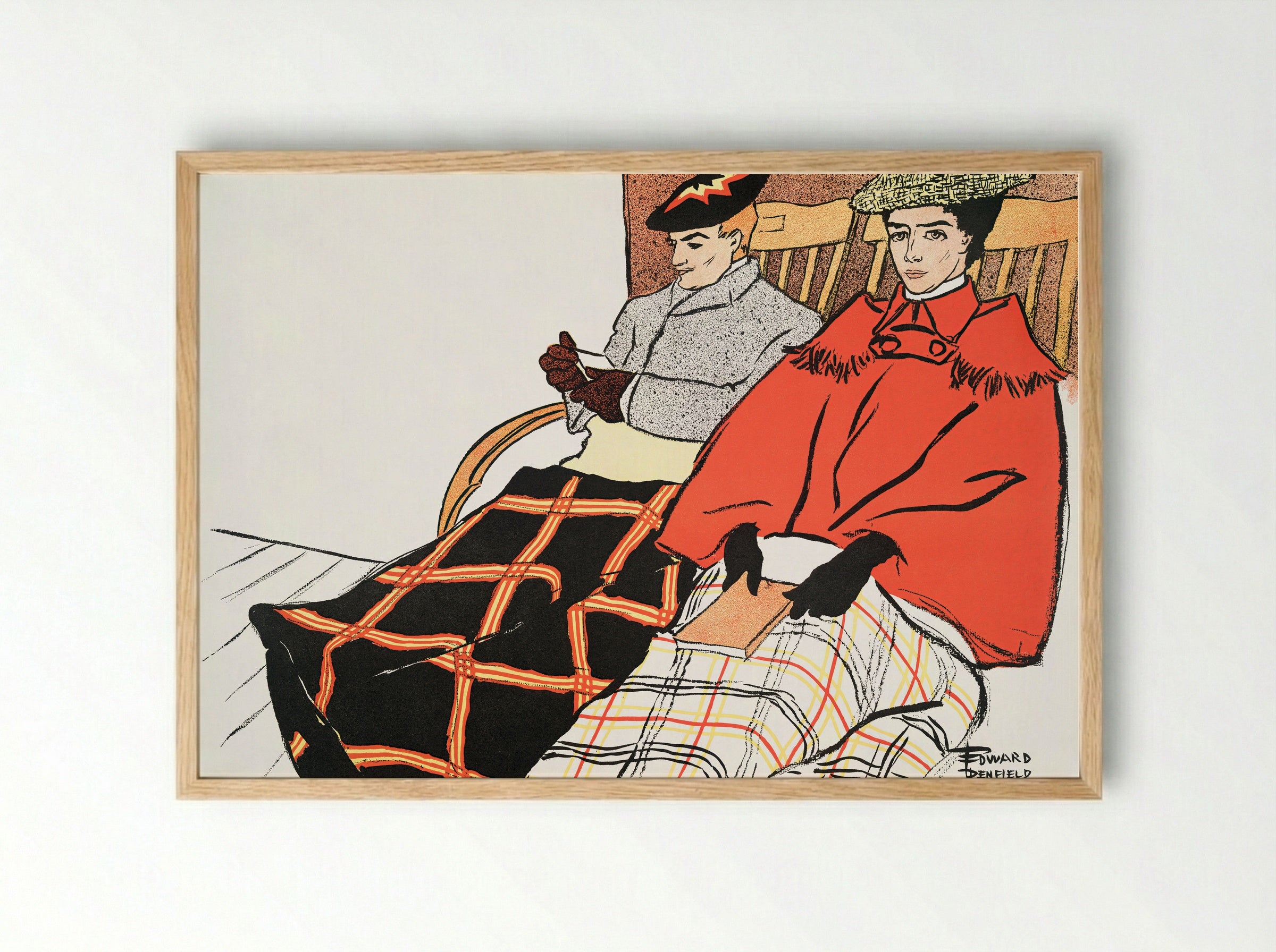 Man and Woman Sitting Together - Edward Penfield - Framed Print Wood
