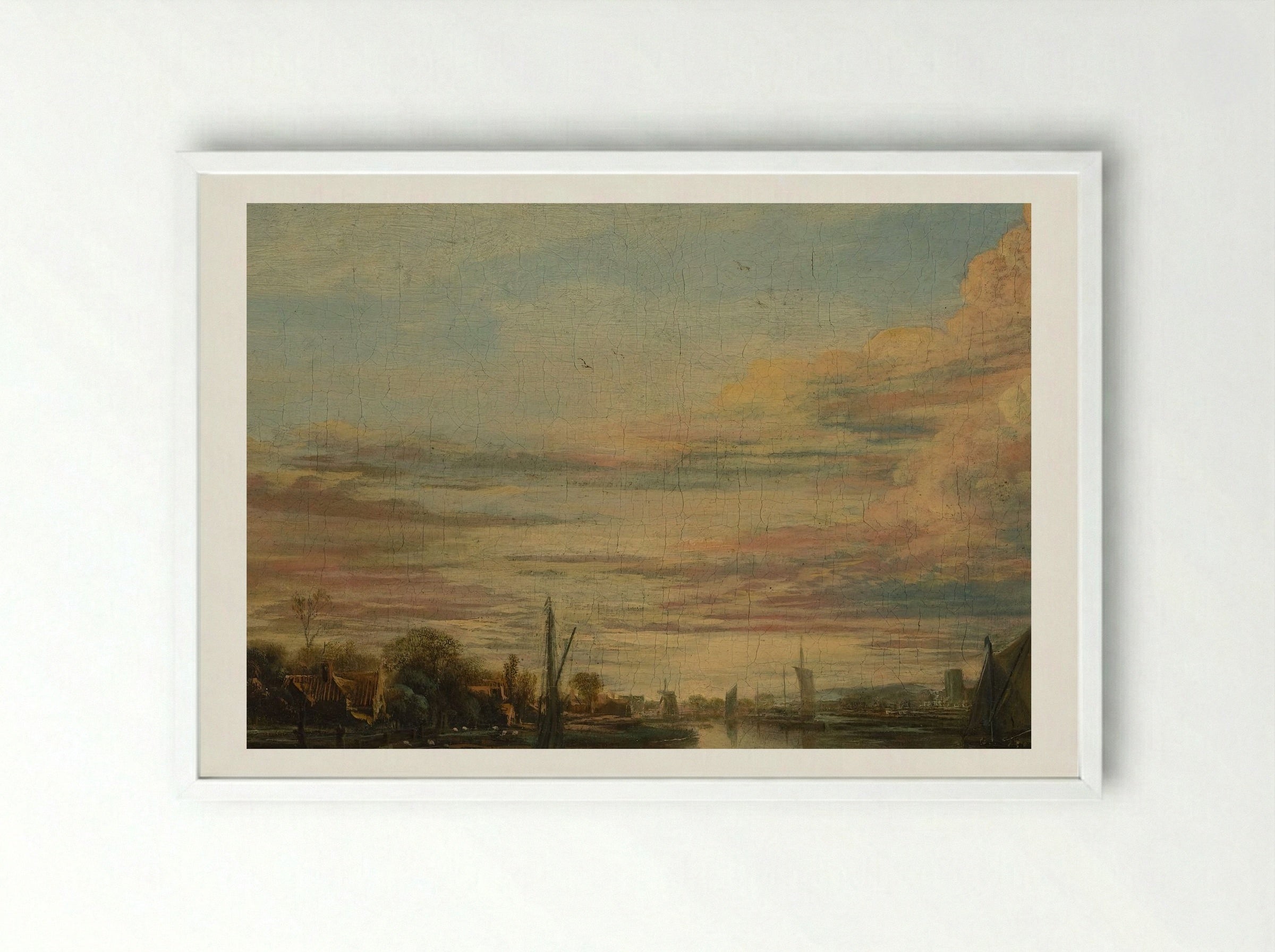 Landscape at Sunset - Aert van der Neer - Framed Print White