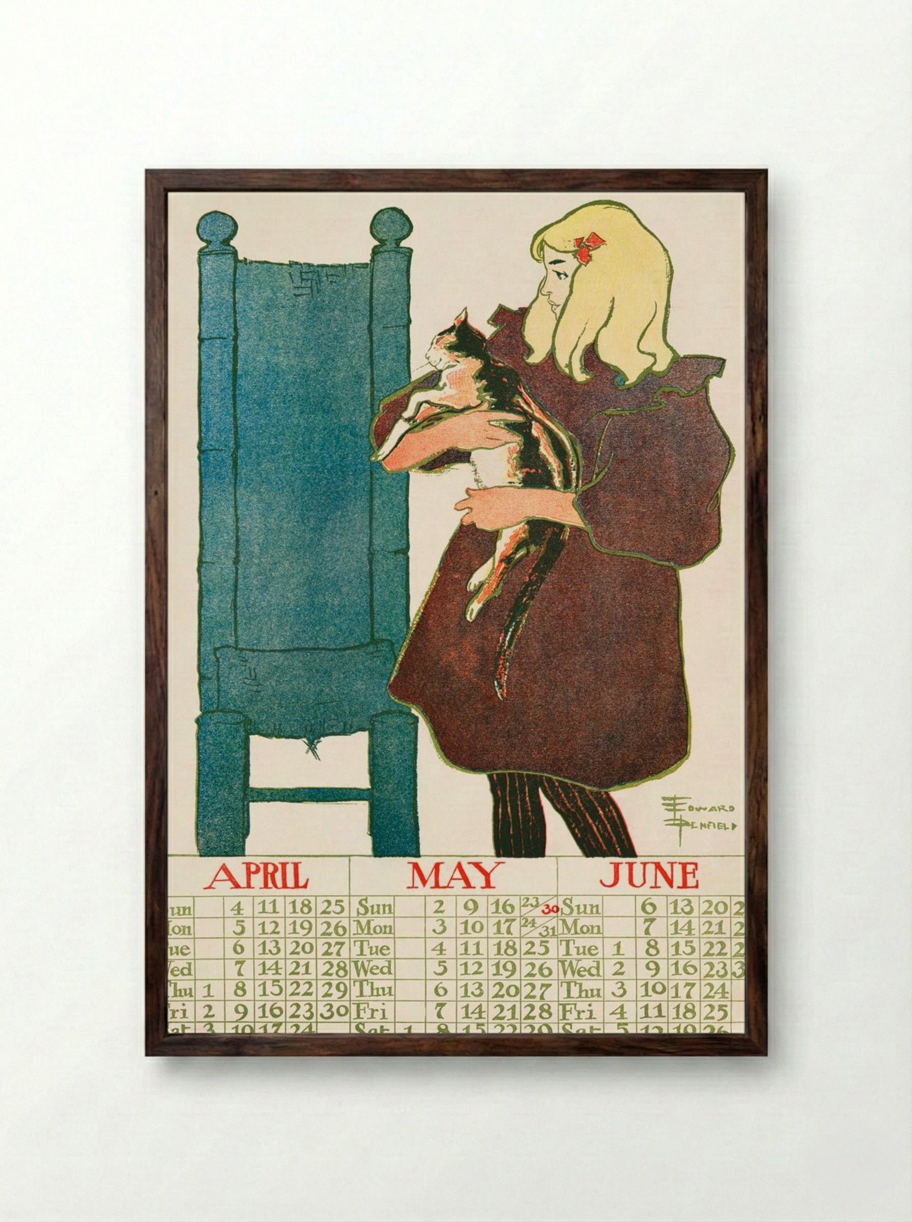 Vintage Calendar, 1897 - Edward Penfield - Framed Print Dark Wood