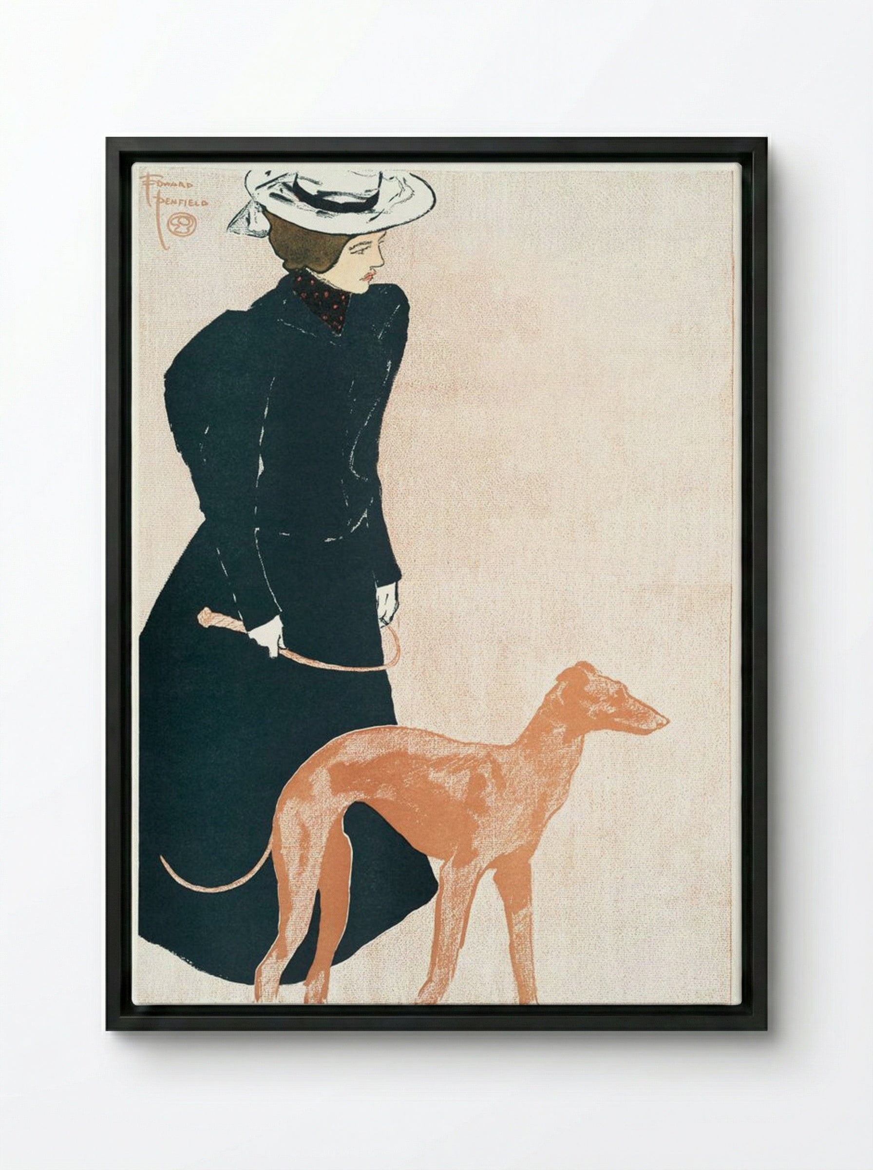 Woman with Greyhound - Edward Penfield - Framed Canvas Black